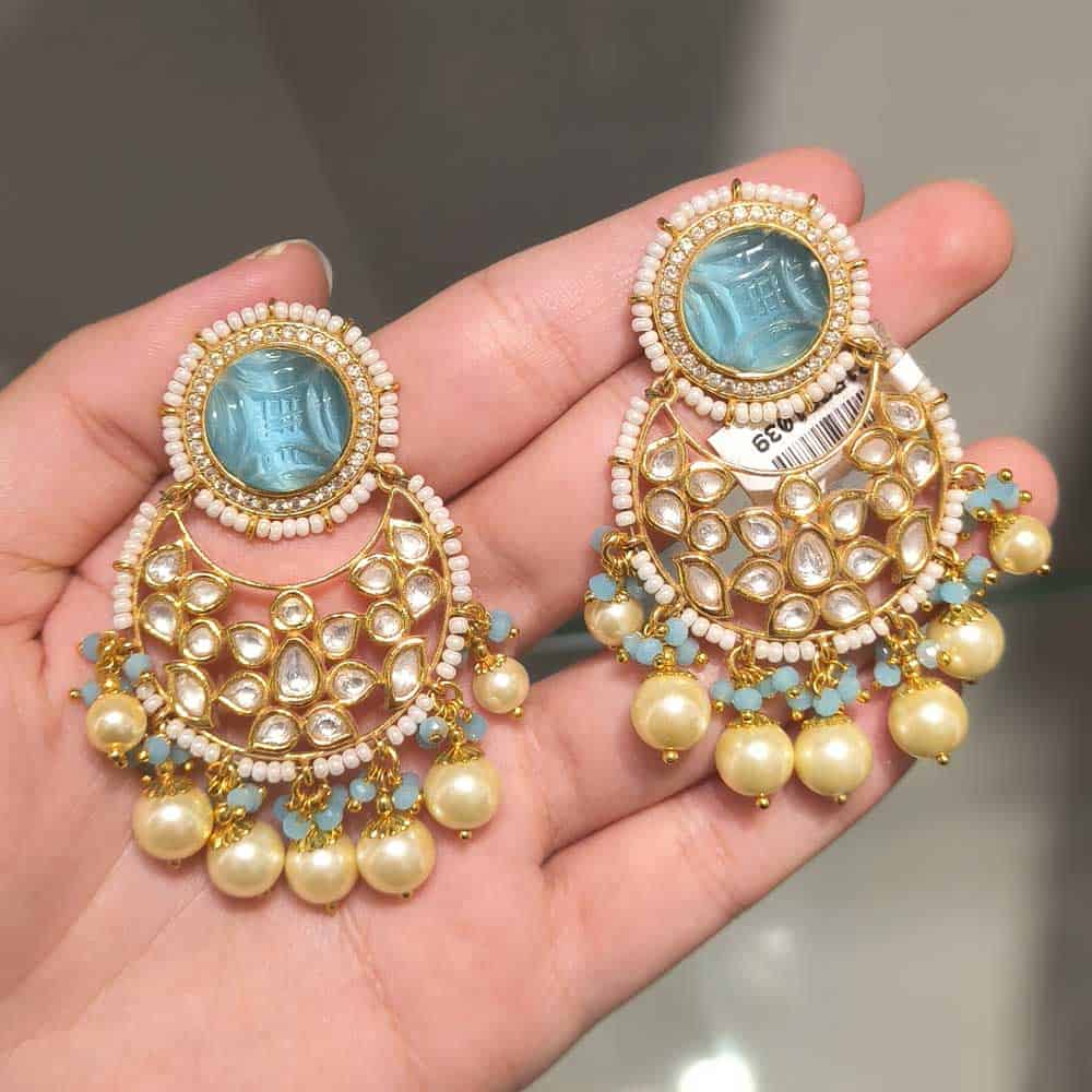 Buy LUCENTARTS JEWELLERY FASHIONABLE AND TRADITIONAL HIGH GOLD PLATED KUNDAN  EARRING SET FOR WOMEN (WHITE) Online at Best Prices in India - JioMart.