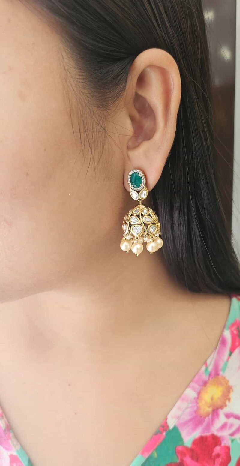 Hand crafted 18-carat gold plated with colour stone  Victorian jhumka - Image 4