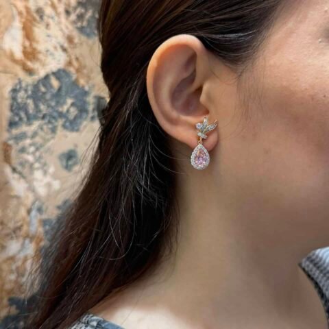 18-carat gold-plated studds hanging baby pink stone for office wear