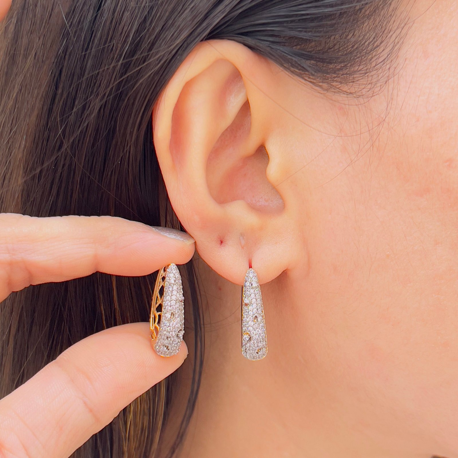 Daily Wear Gold-Plated Earrings with Beautiful Shiny Stone Detailing - Image 2