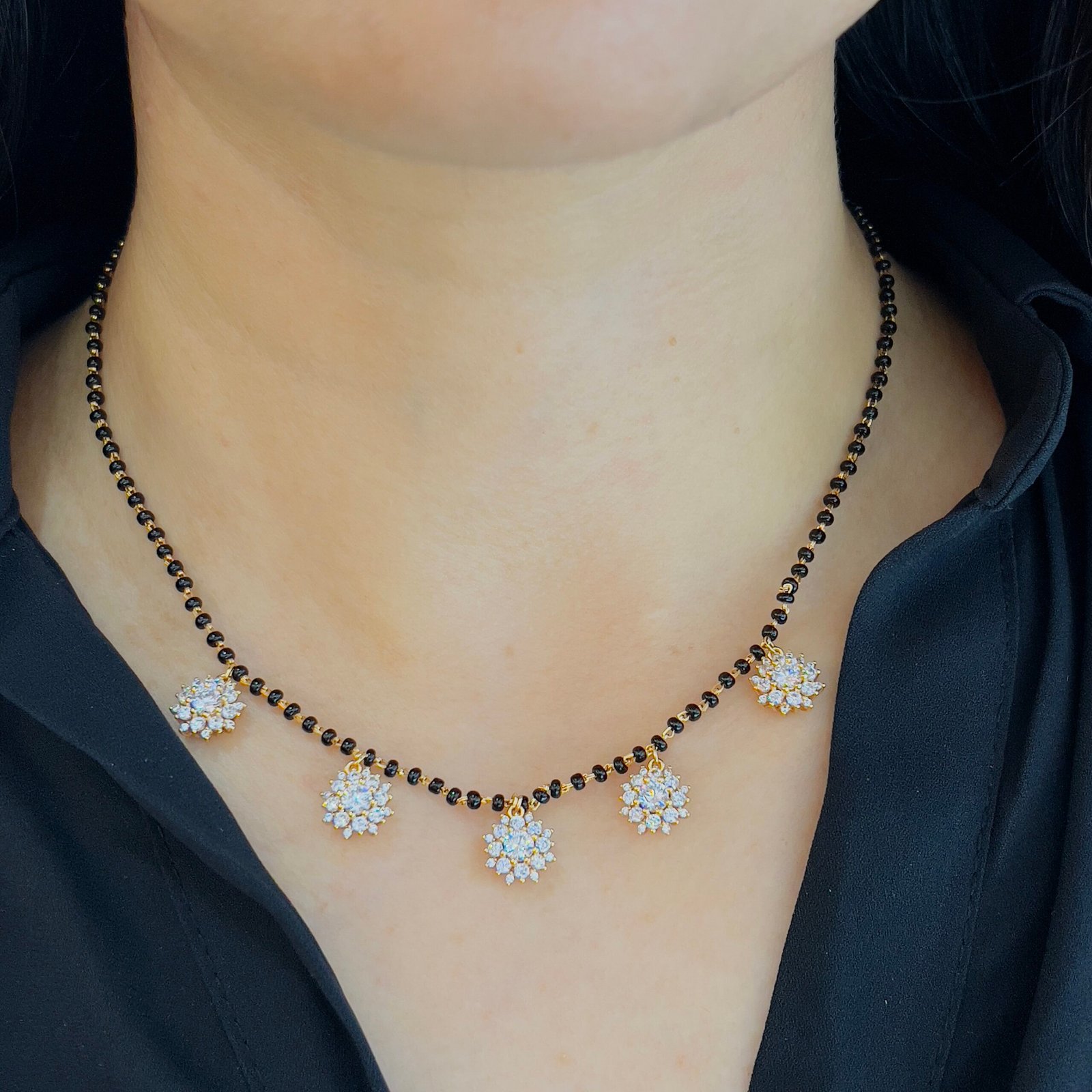 Five-Flower Sparkle Mangalsutra for Timeless Everyday Glam - Image 2