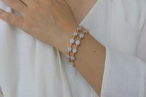Premium 18K Gold Plated Floral Stone Bangles