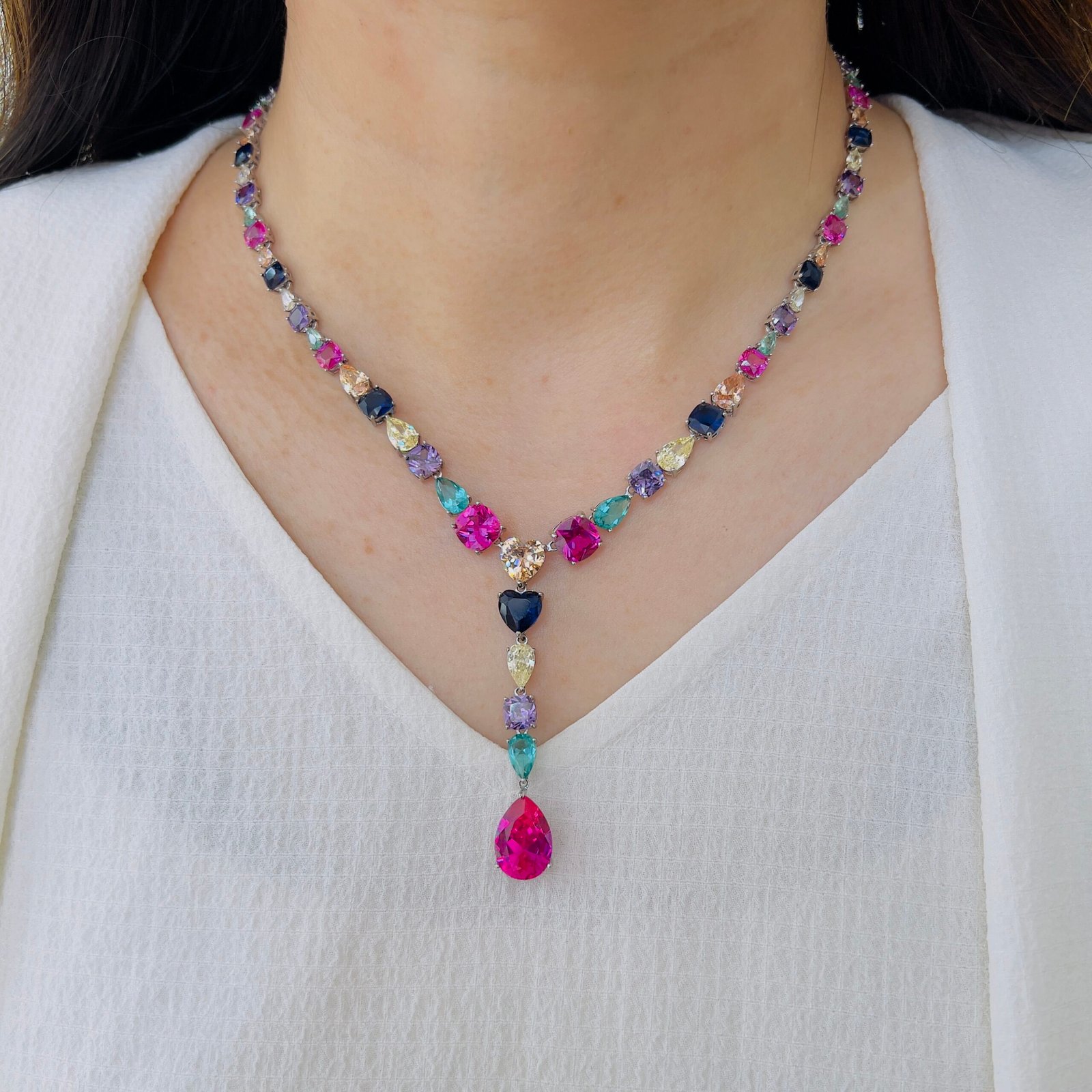 Elegant Multicolor Diamond Necklace & Earring Set for Timeless Glamour