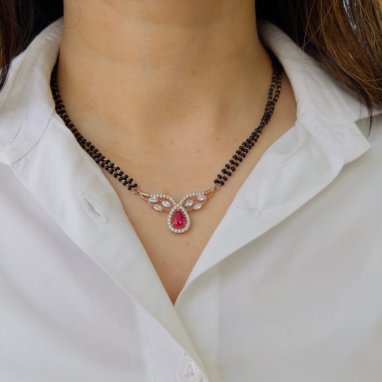 Premium 18K Gold-Plated Ruby Mangalsutra for Modern Women