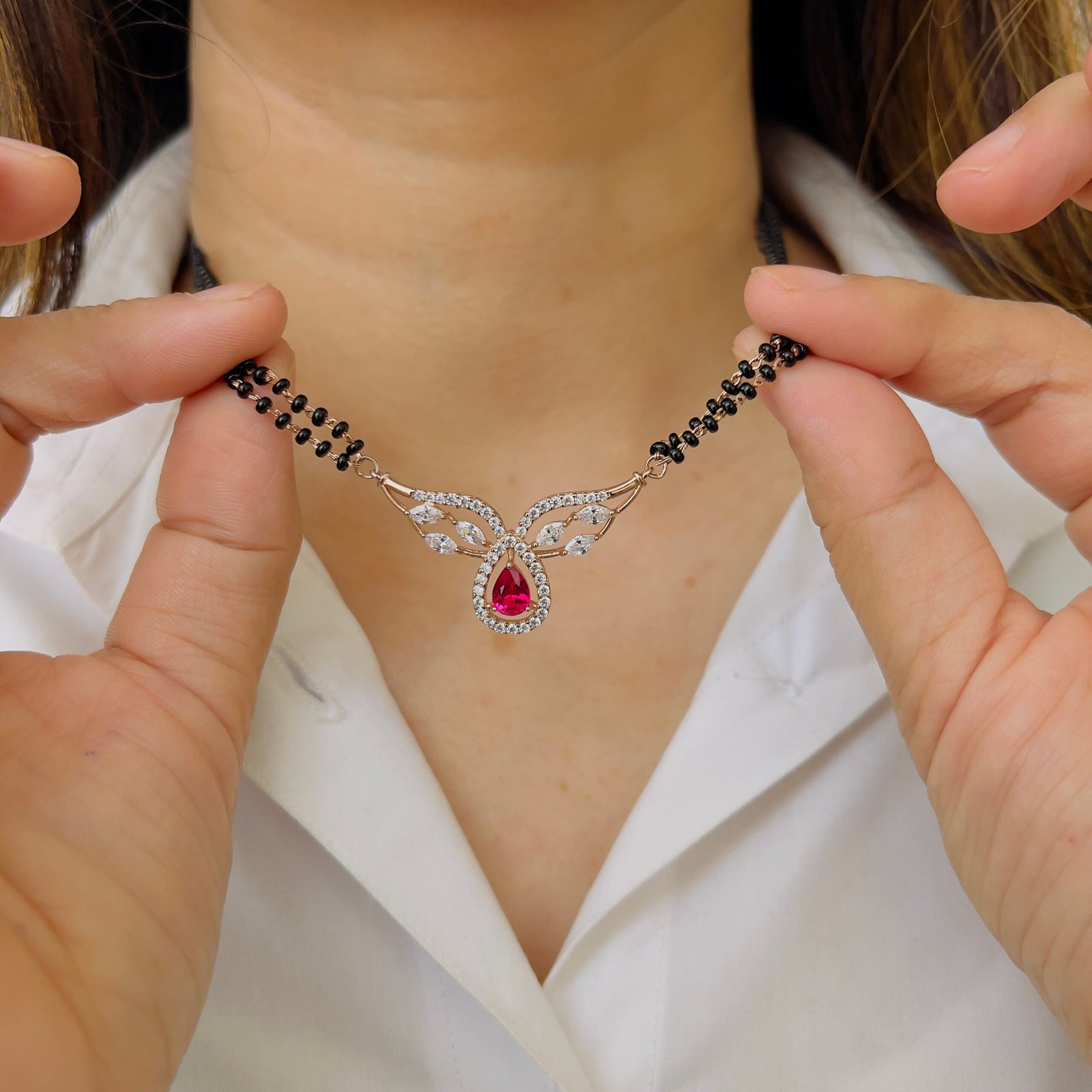 Premium 18K Gold-Plated Ruby Mangalsutra for Modern Women - Image 2