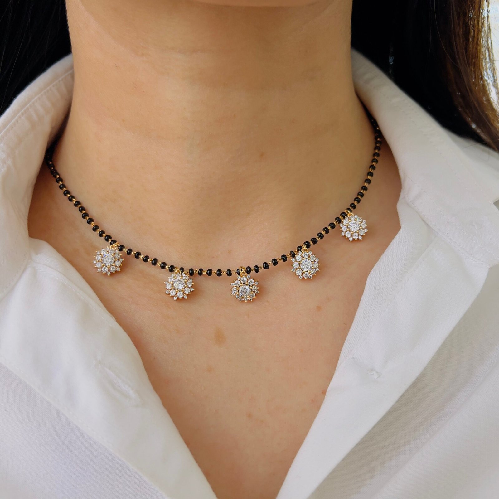 Five-Flower Sparkle Mangalsutra for Timeless Everyday Glam - Image 3