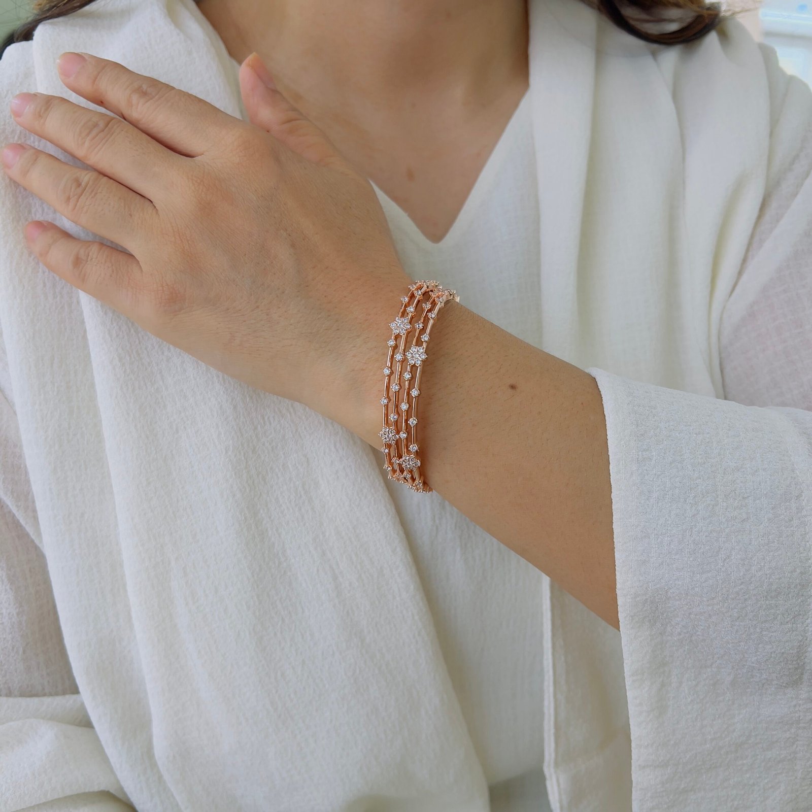 Sparkling Triple-Line Diamond Bangles in 18K Gold Plating - Image 6