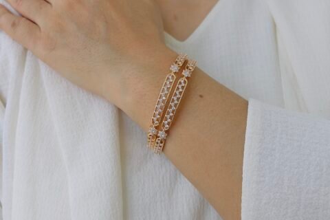 Elegant 18K Gold Plated Dual-Line Stone Bangle