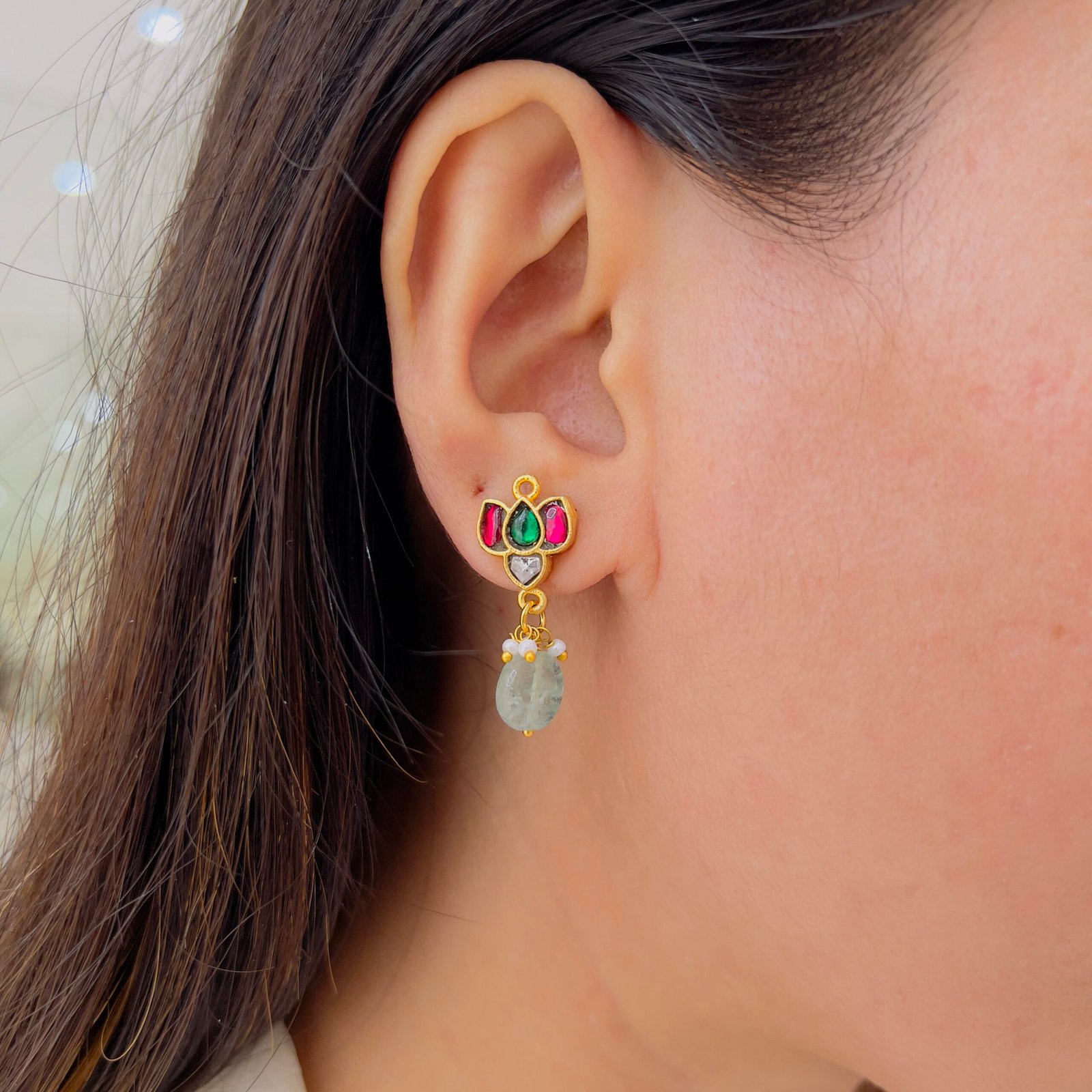 Polki Work Jadau Jhumka Earrings for Festive Indian Wear