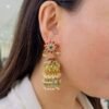 Traditional Jadau Jhumka Earrings with Ruby Stones and Pearls