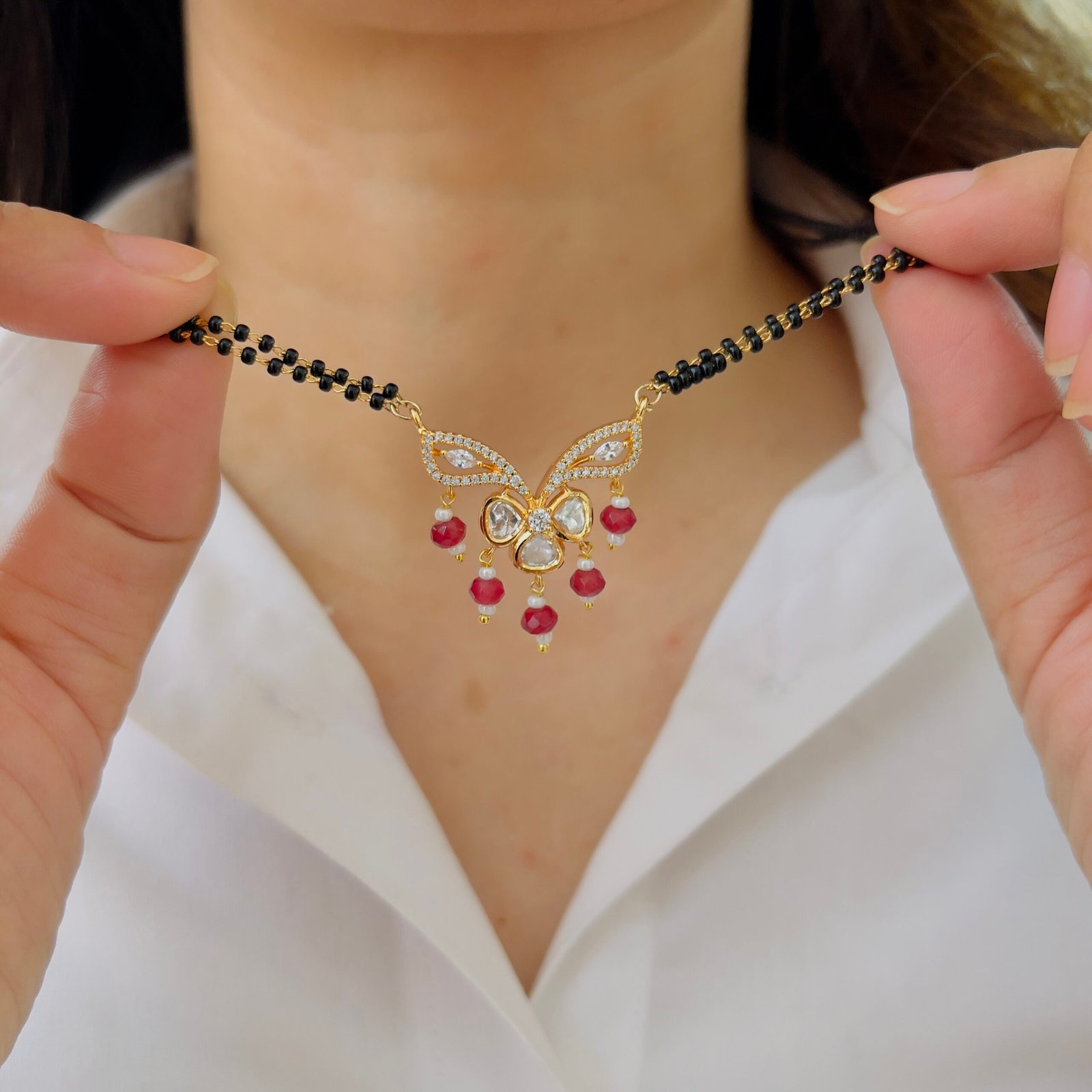 Timeless Beauty with Anti-Tarnish Shiny Stone Mangalsutra Design - Image 2