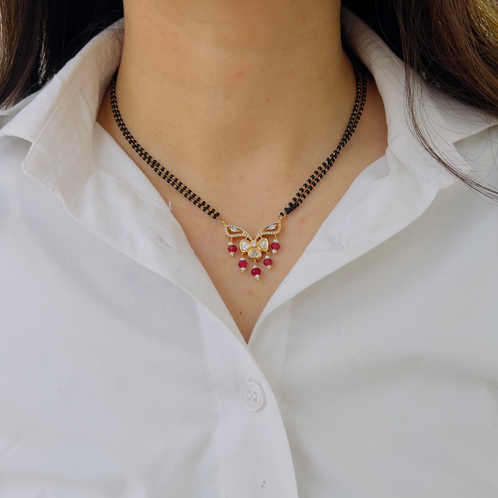 Timeless Beauty with Anti-Tarnish Shiny Stone Mangalsutra Design - Image 3