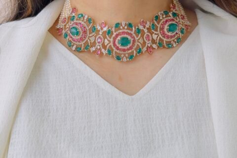 Crystal Crafted Bridal Choker Set with Fine Detailing