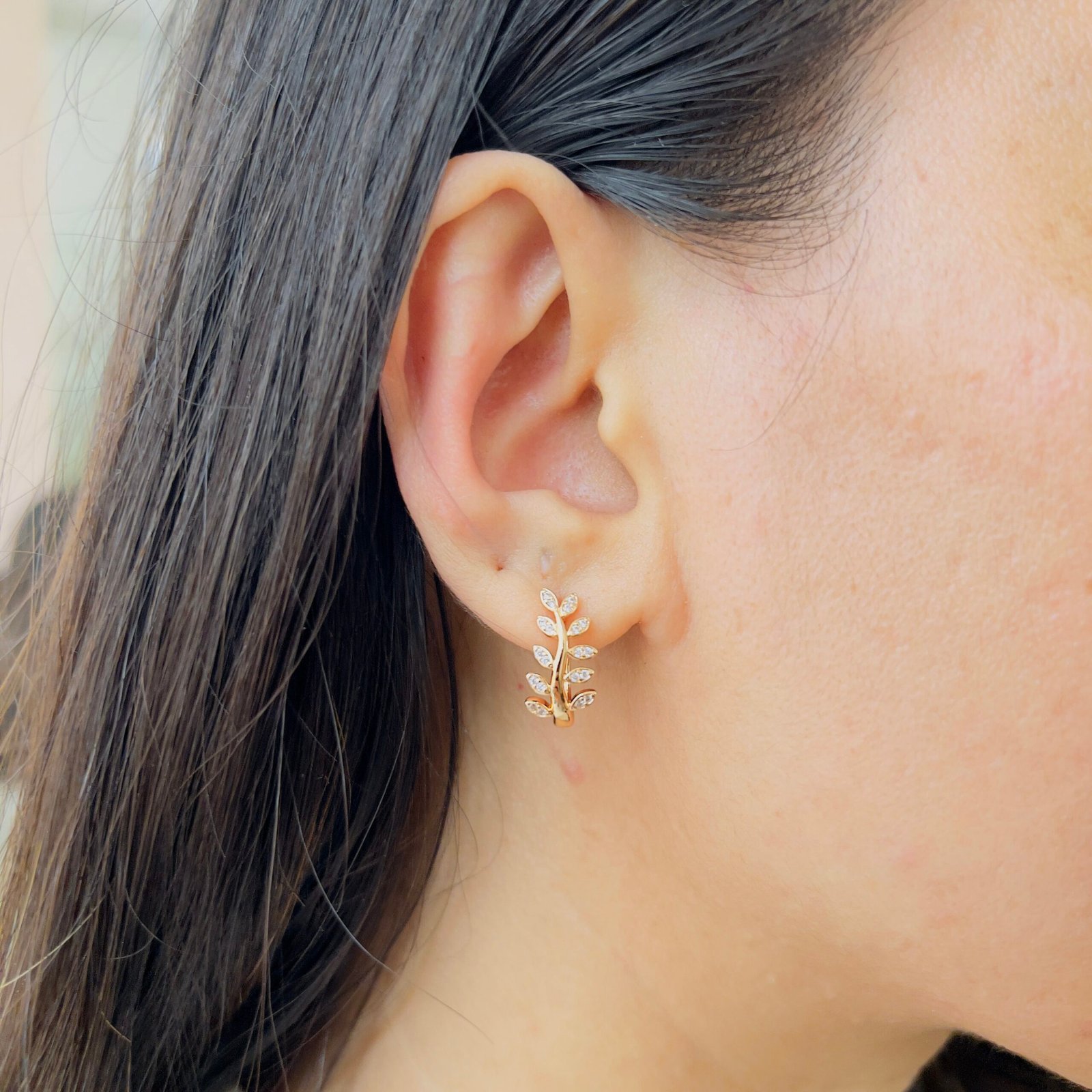 18K Gold Plated Leaf Motif Stud Earrings for Daily Wear