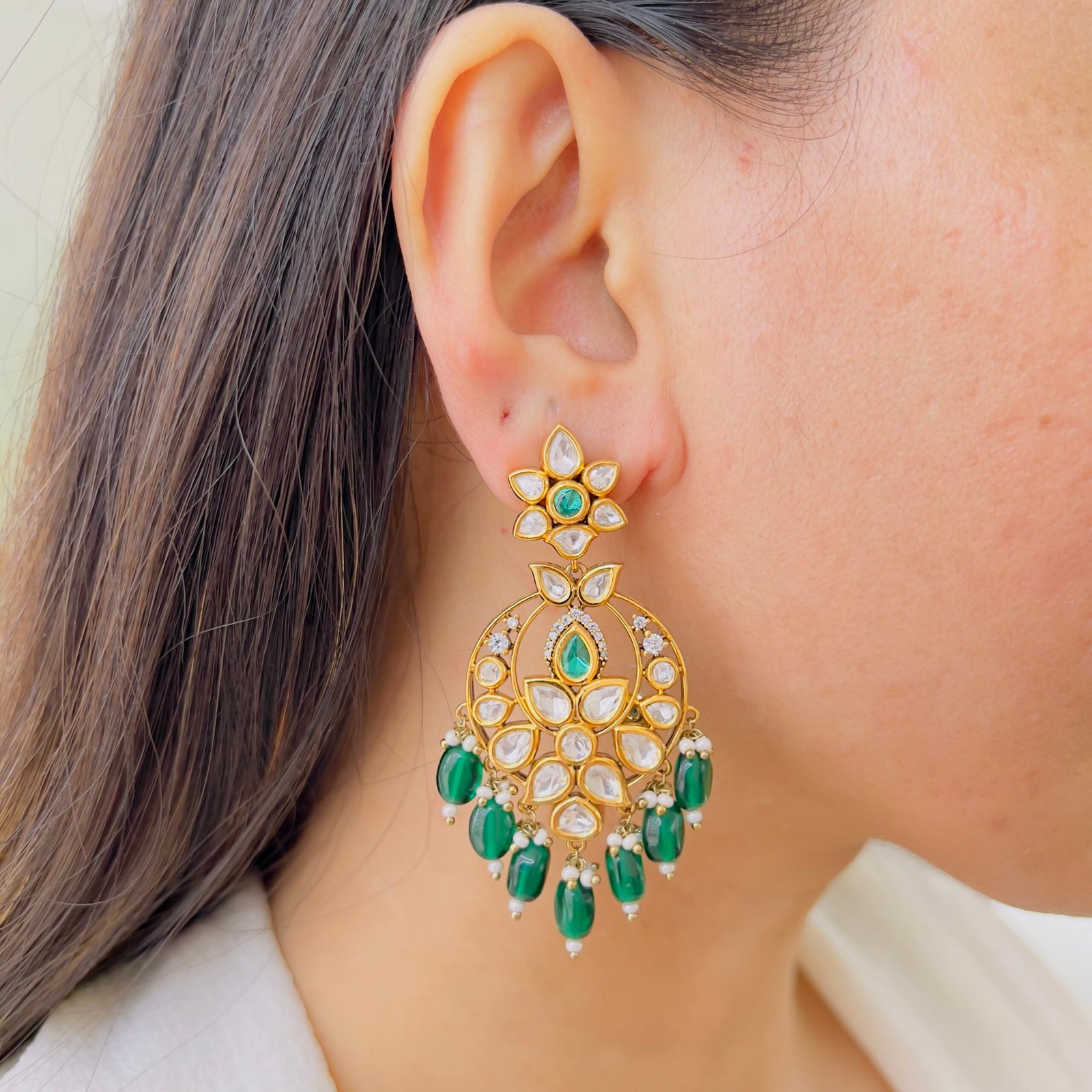 Victorian Ruby Stone Statement Earrings with Gold Finish - Image 4