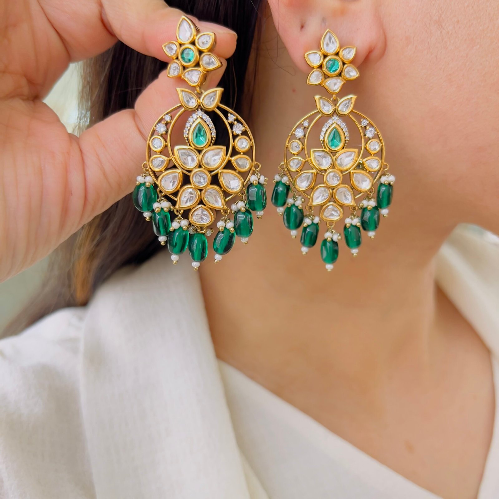 Victorian Ruby Stone Statement Earrings with Gold Finish - Image 3