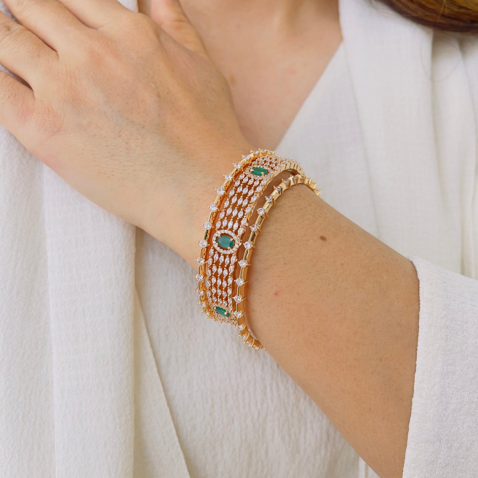 Designer Diamond-Style Gold Plated Occasion Bangle - Image 2