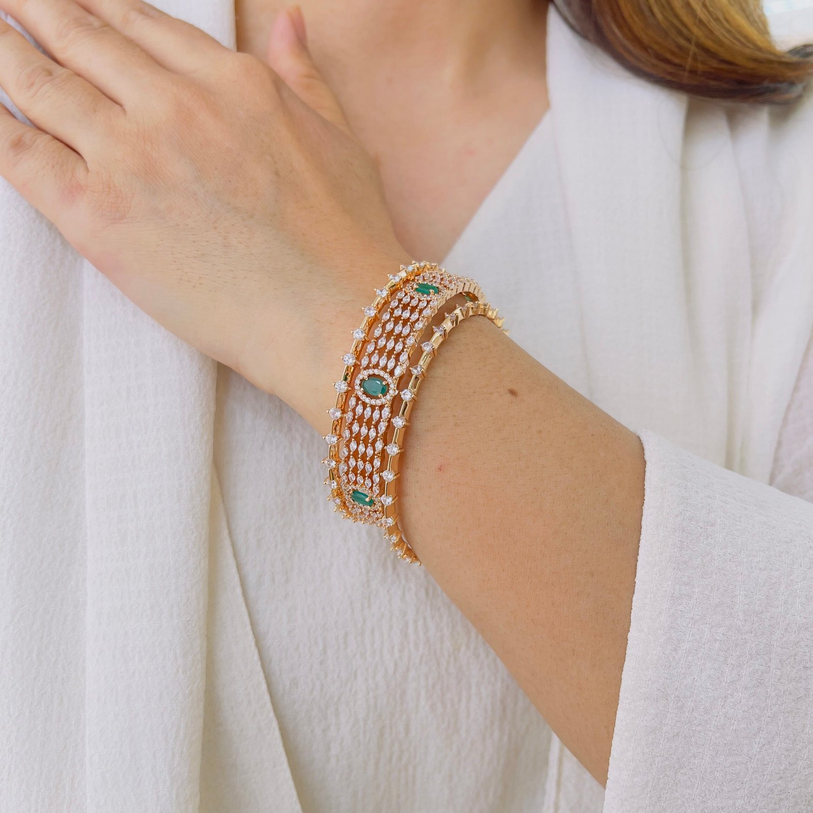 Designer Diamond-Style Gold Plated Occasion Bangle