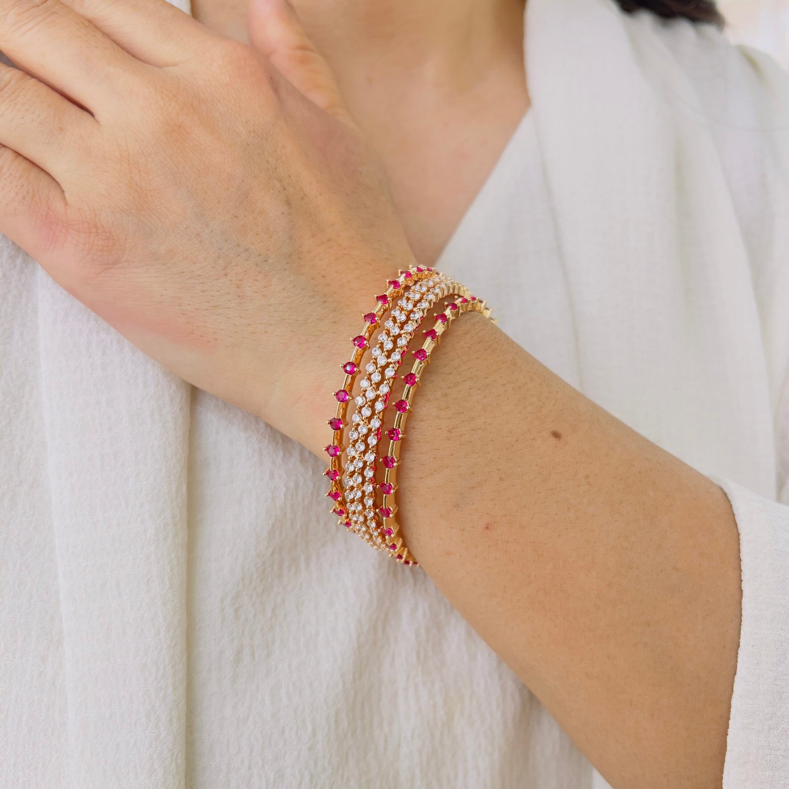 Elegant Traditional Gold Plated Stone Bangle - Image 3