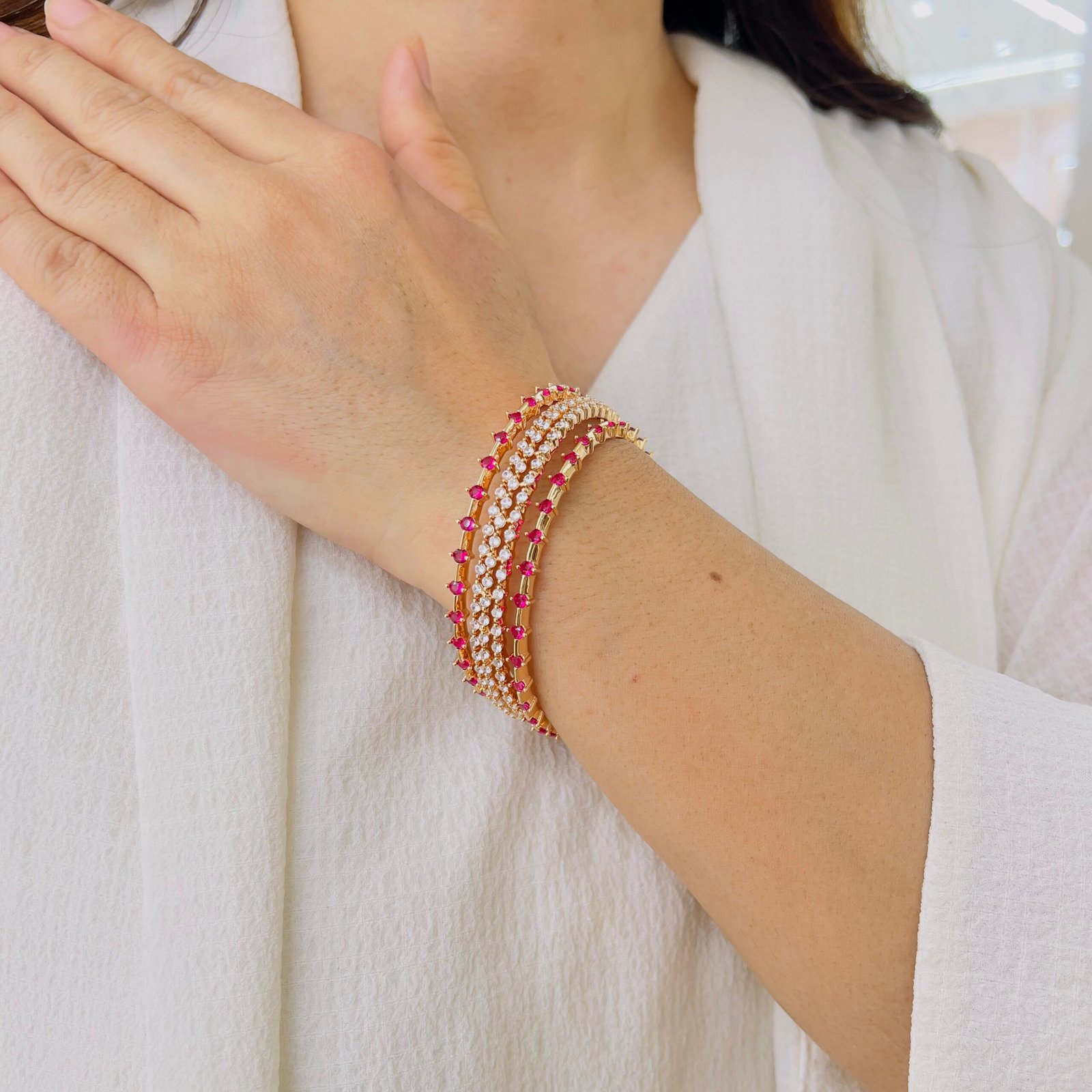 Elegant Traditional Gold Plated Stone Bangle