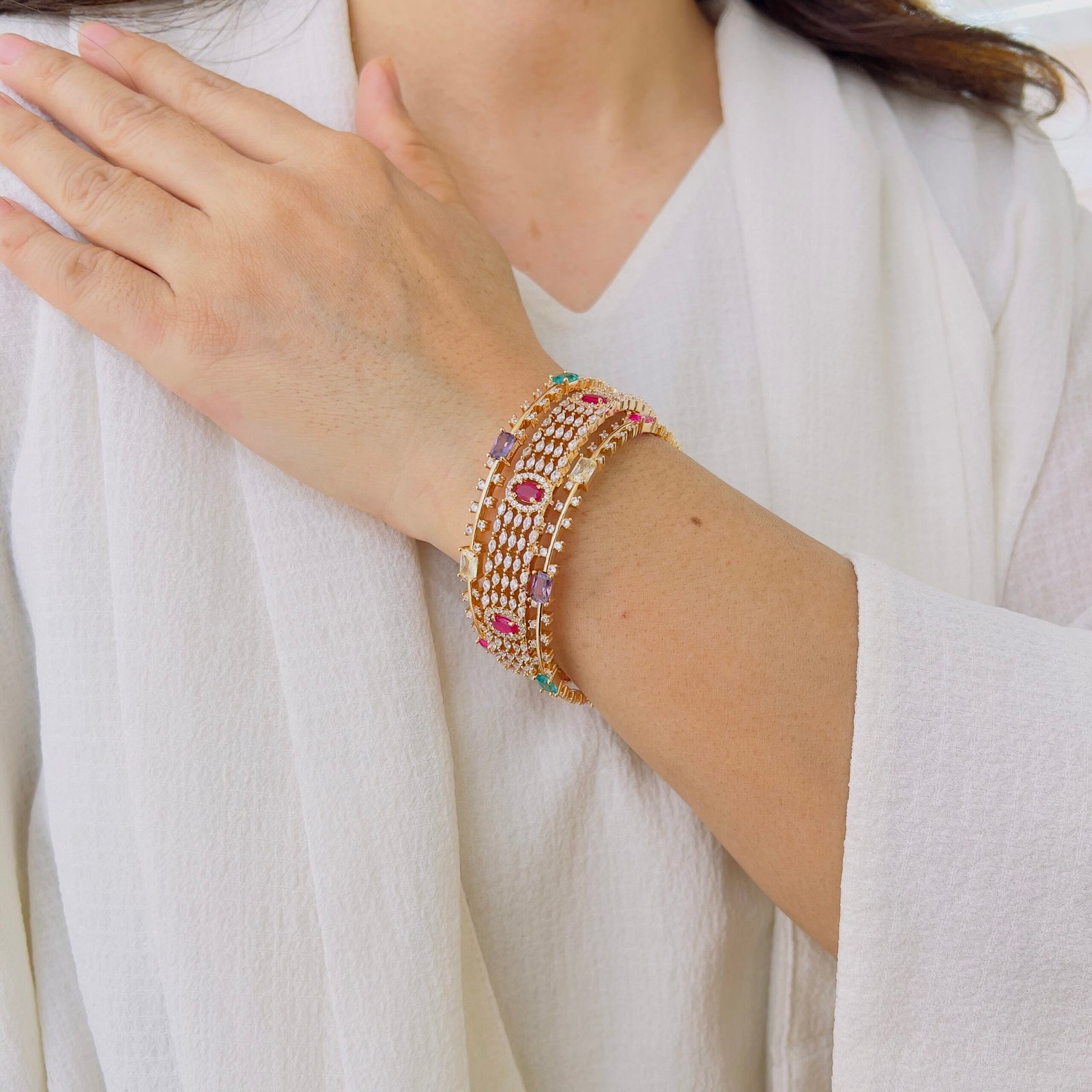 Royal Multi-Colour Diamond-Style Gold Plated Bangle