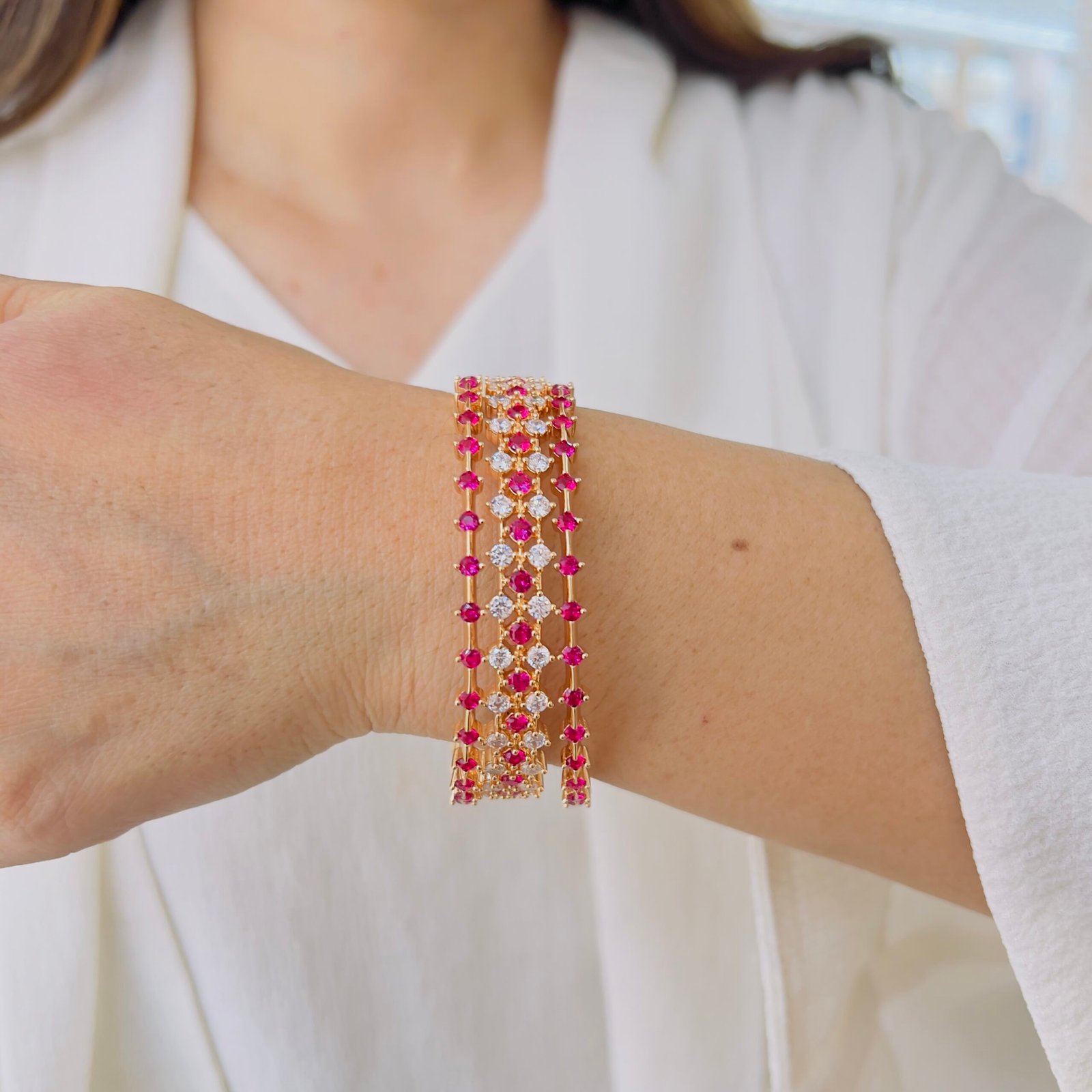 Royal Ruby Diamond-Style Gold Finish Bangle - Image 2