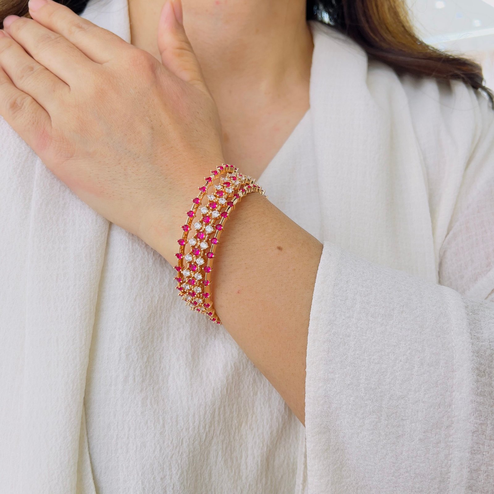 Royal Ruby Diamond-Style Gold Finish Bangle