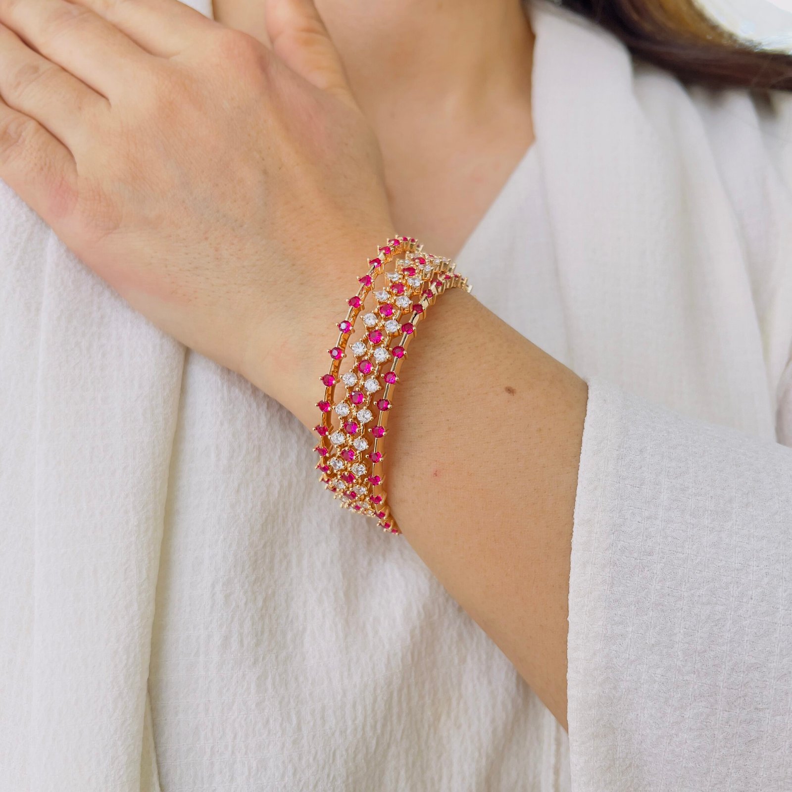 Royal Ruby Diamond-Style Gold Finish Bangle - Image 3