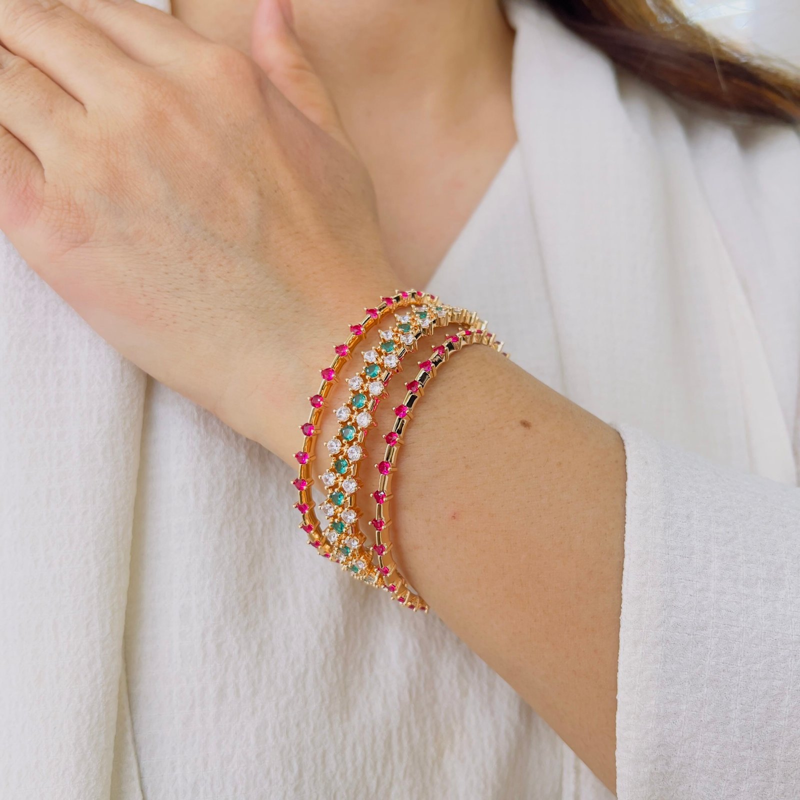 Royal Multicolour Diamond-Style Gold Bangle - Image 3