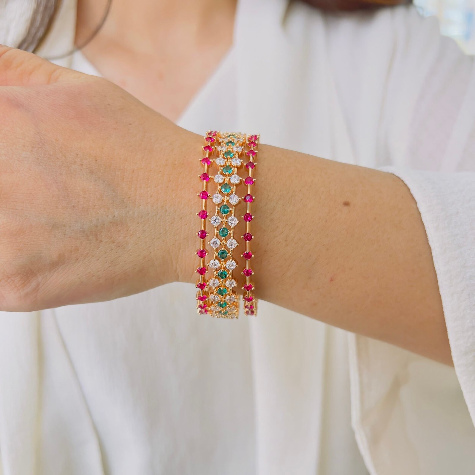 Royal Multicolour Diamond-Style Gold Bangle - Image 2