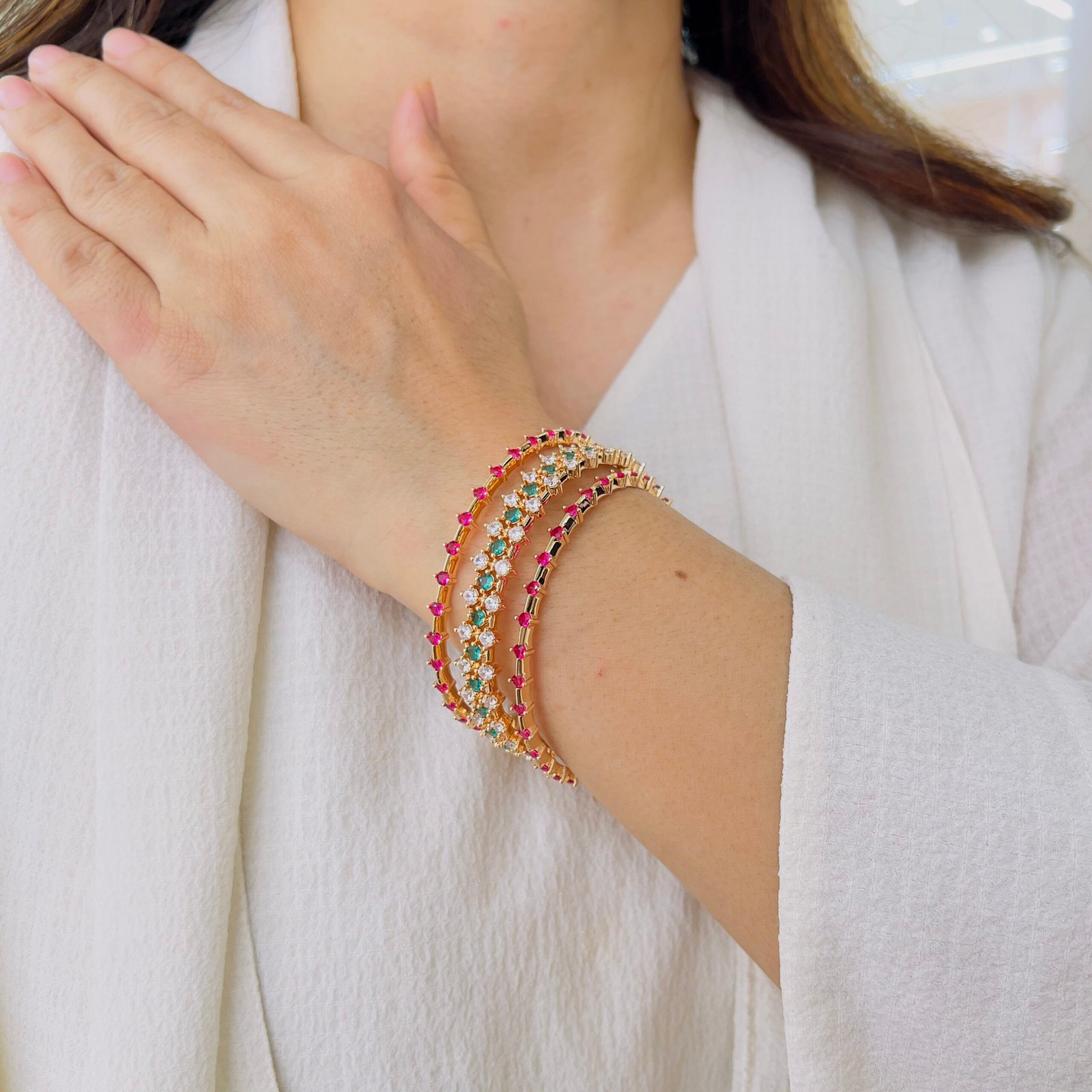 Royal Multicolour Diamond-Style Gold Bangle