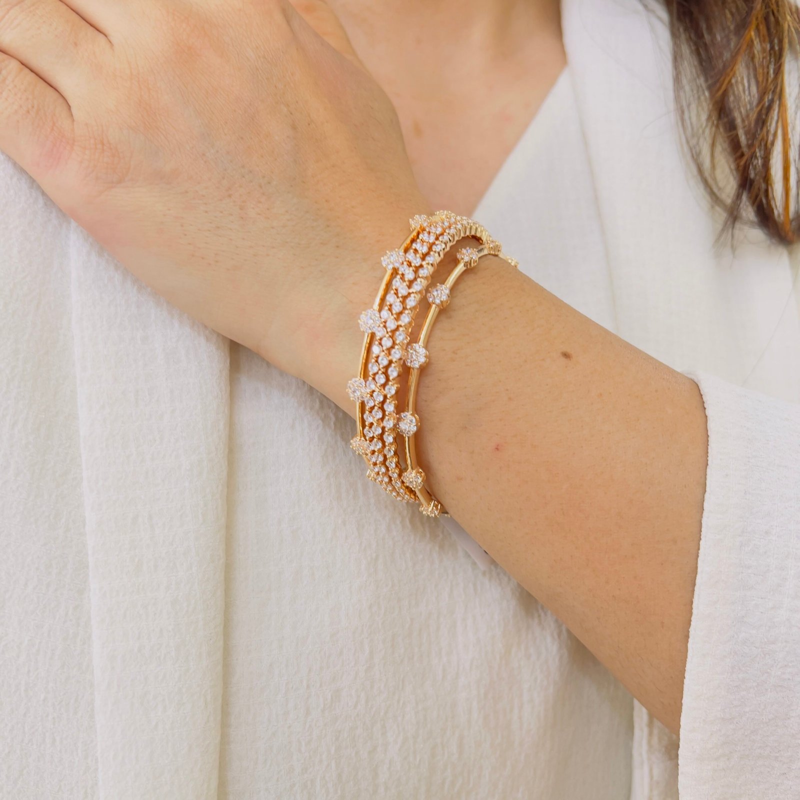 Classic Diamond-Style Gold Finish Bangle - Image 3