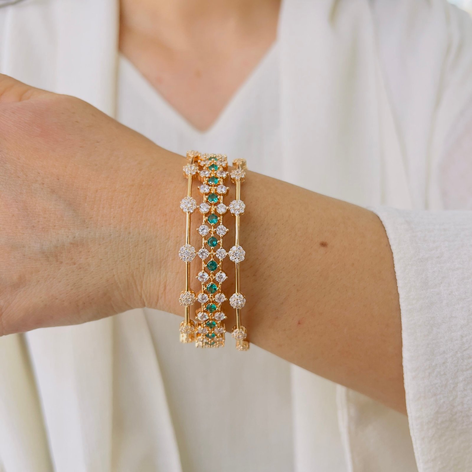 Emerald Accent Diamond-Style Gold Bangle - Image 2