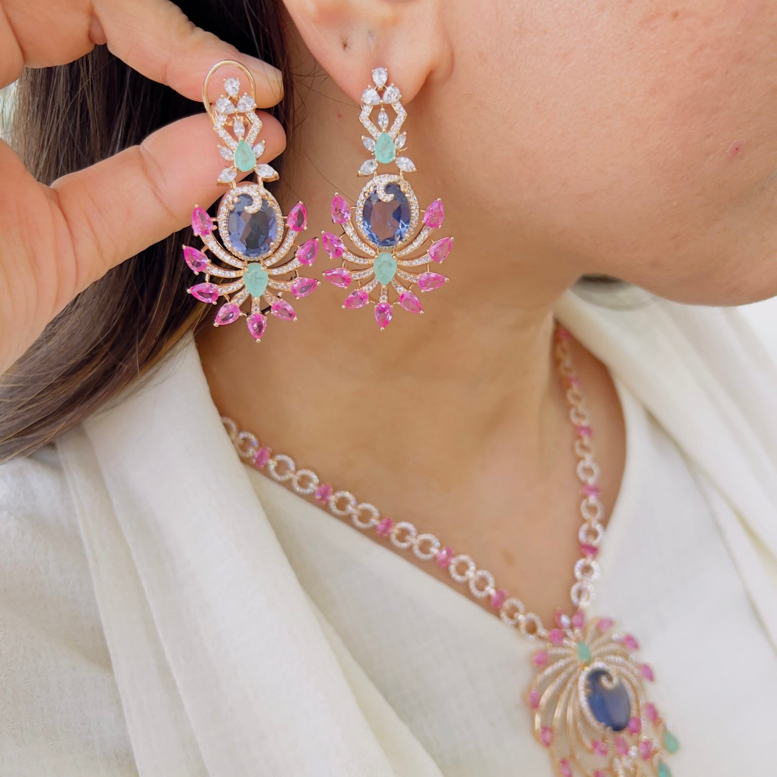 Elegant Pastel Stone Statement Necklace Set - Image 2