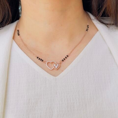 Elegant Dual Heart Black Beads Mangalsutra