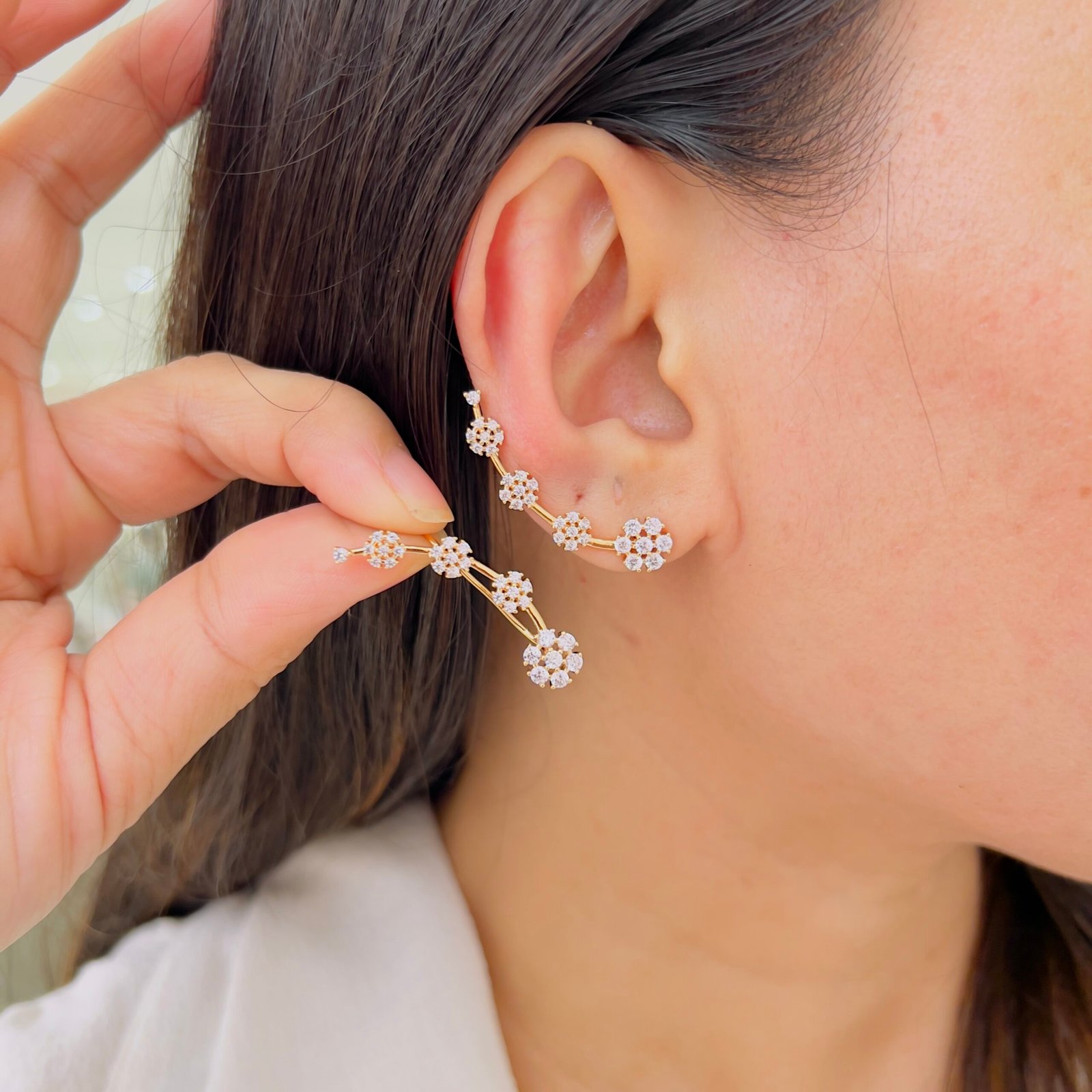 Elegant Stone Line 18K Gold Plated Ear Cuff - Image 2