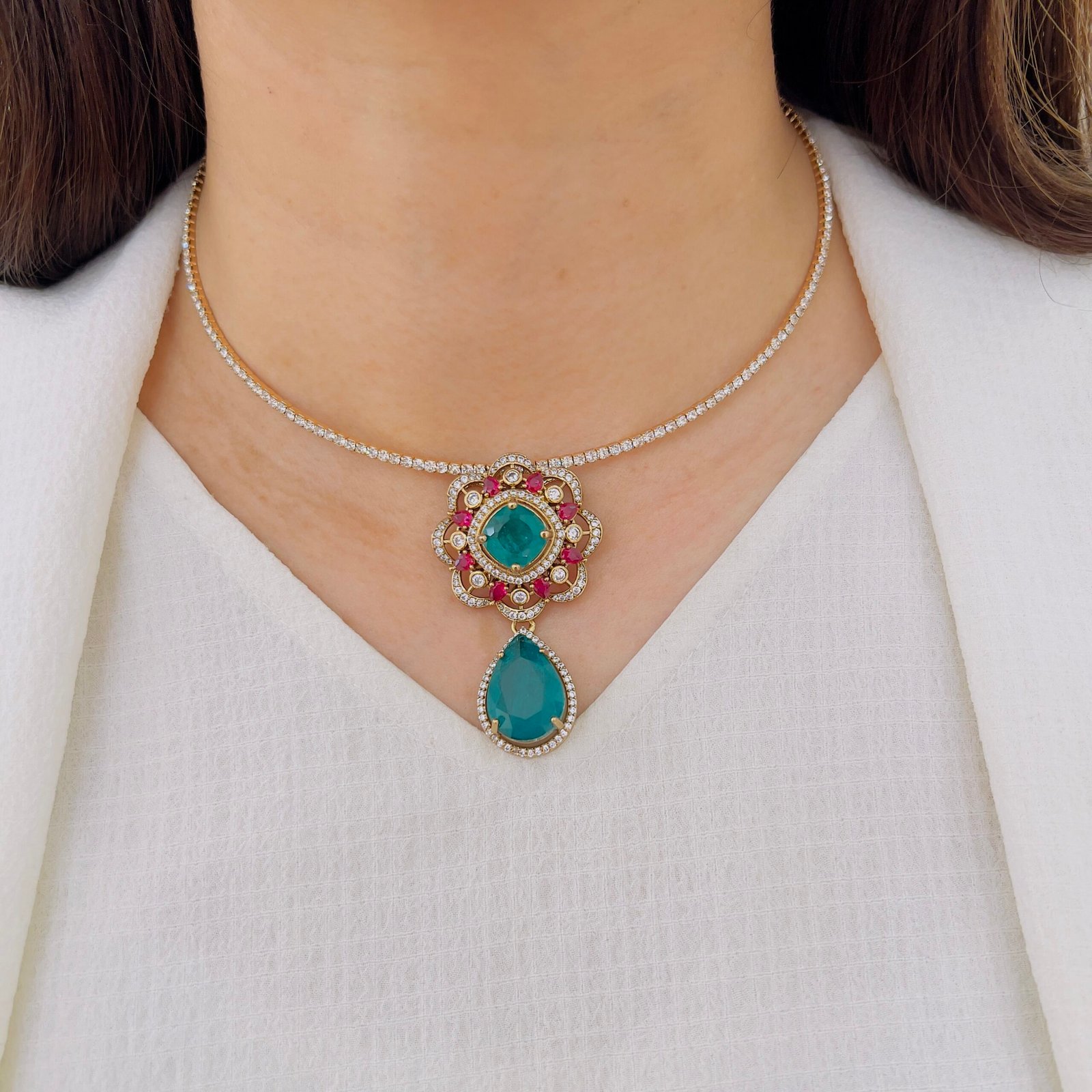 Victorian Dual-Tone Mint Green Pendant Set - Image 4