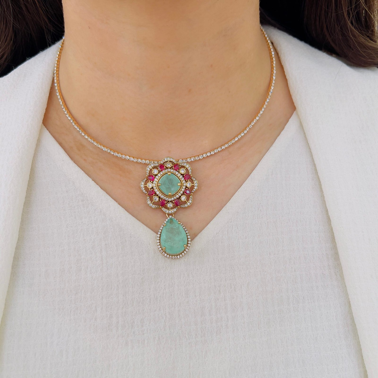 Victorian Dual-Tone Green Pendant Set