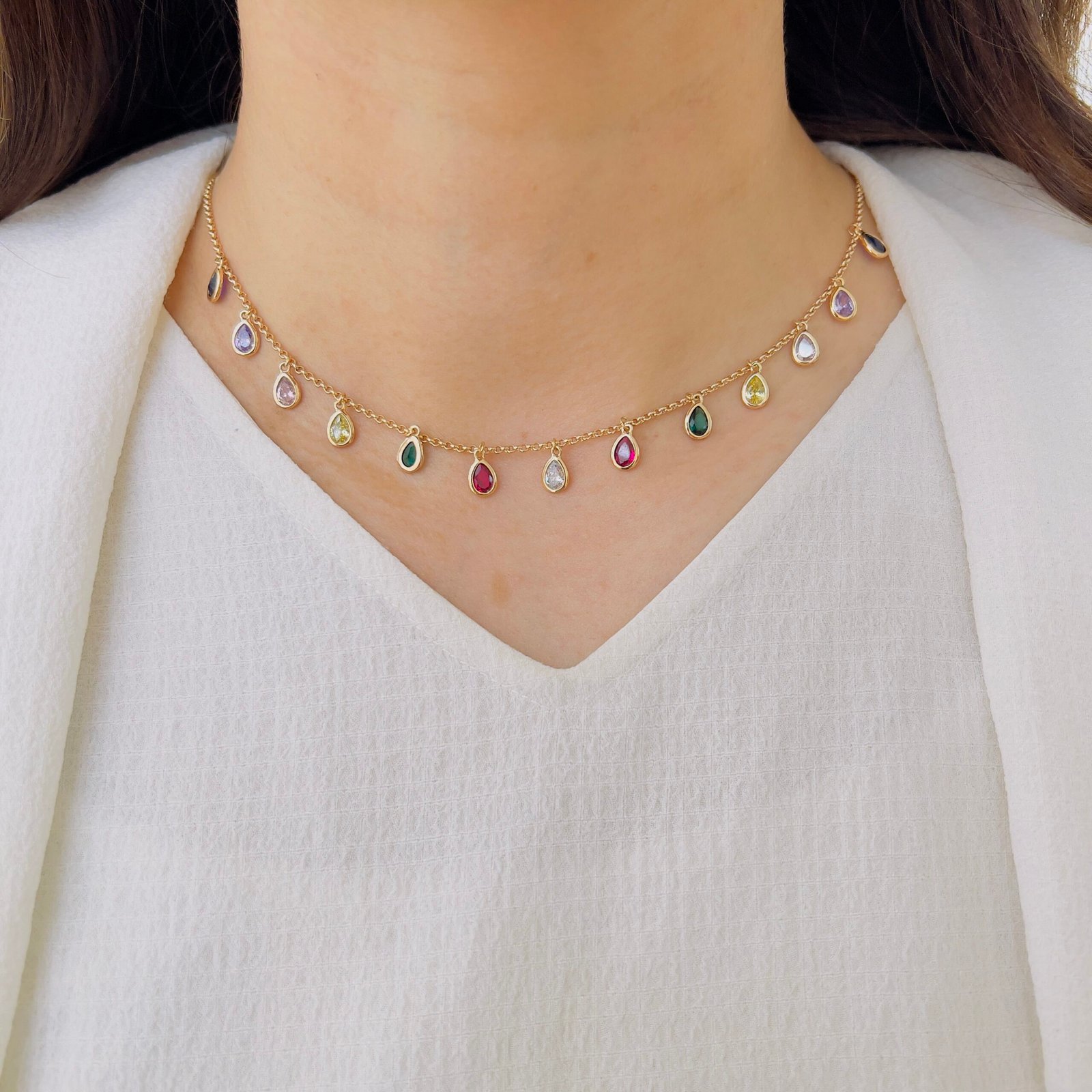 Minimal Color Stone Chain for Everyday Style