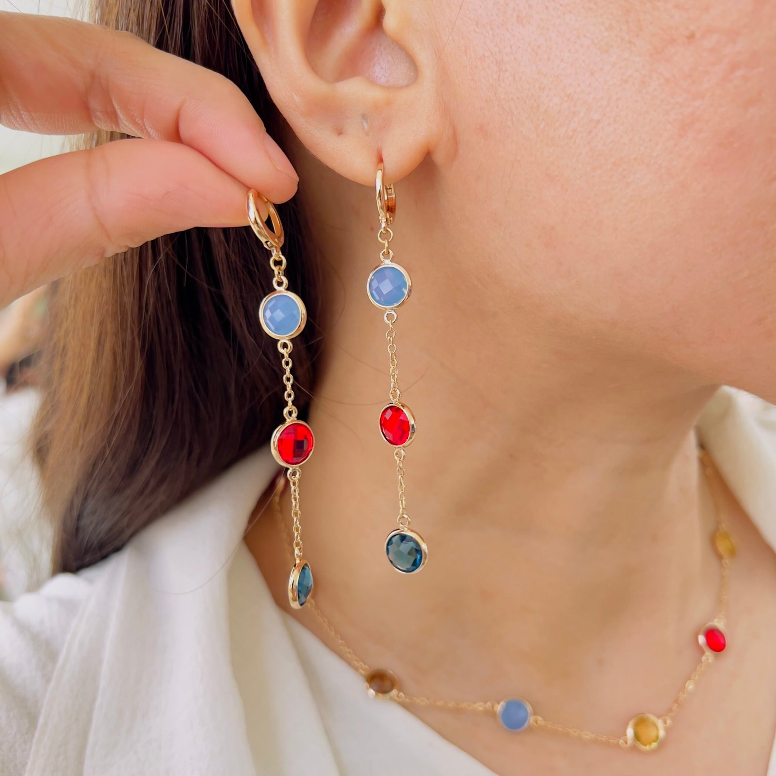 Elegant Multi-Stone Drop Earrings for Everyday Style - Image 2