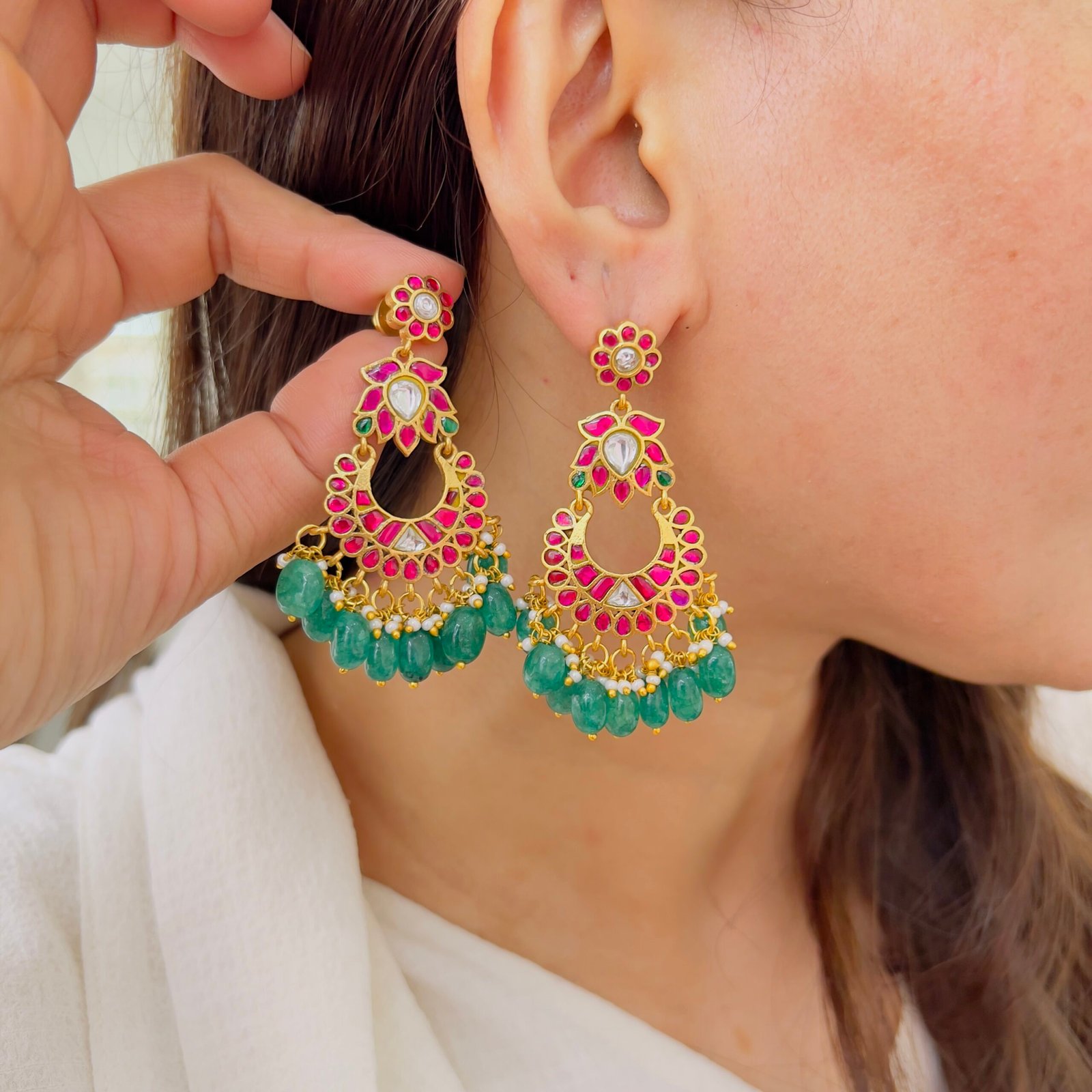 Royal Jadau Chandbali Earrings - Image 2