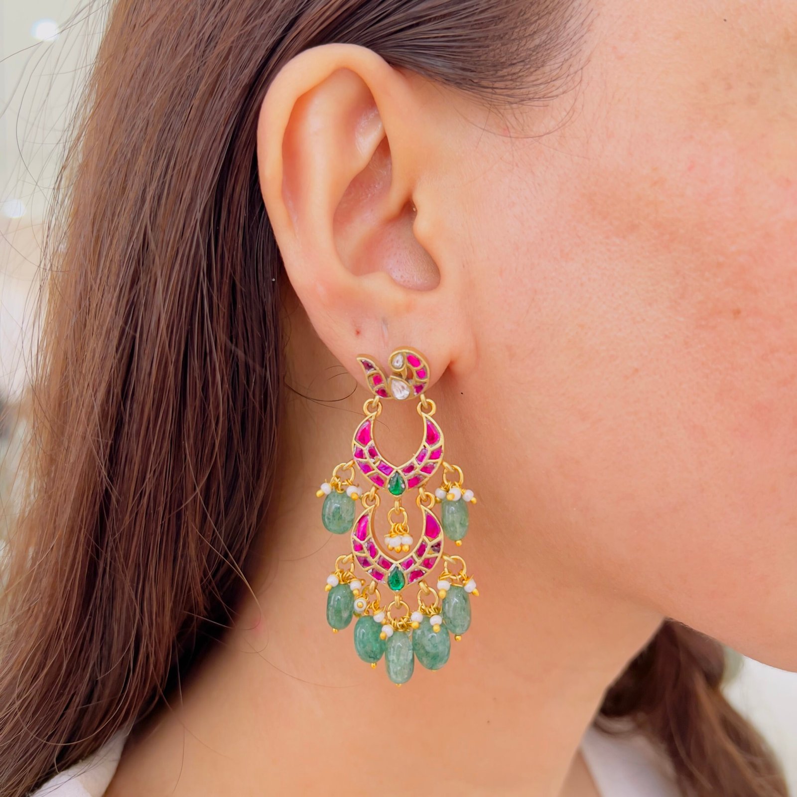 Traditional Ruby & Emerald Jadau Earrings