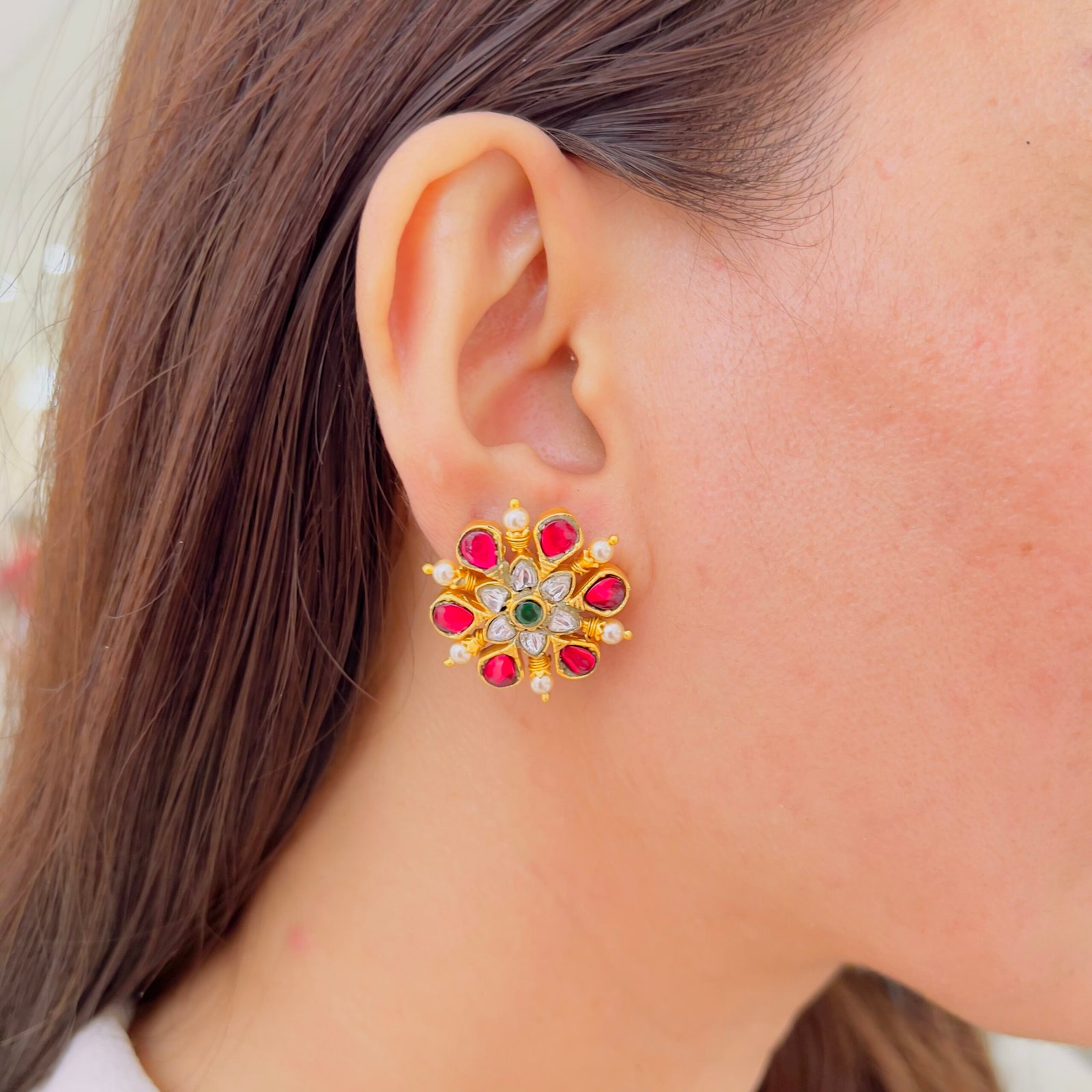 Royal Jadau Stud Earrings – Timeless Traditional Charm