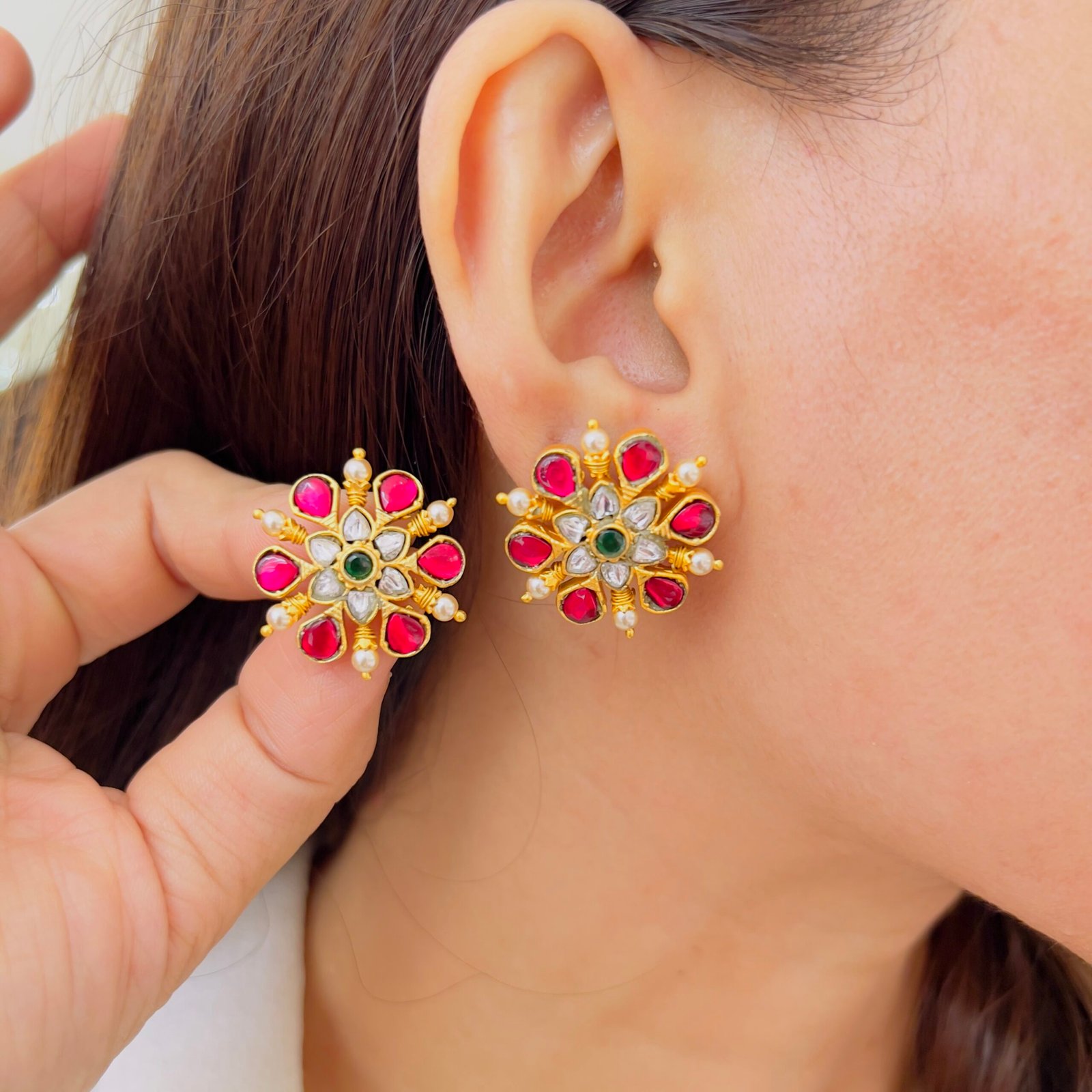 Royal Jadau Stud Earrings – Timeless Traditional Charm - Image 2