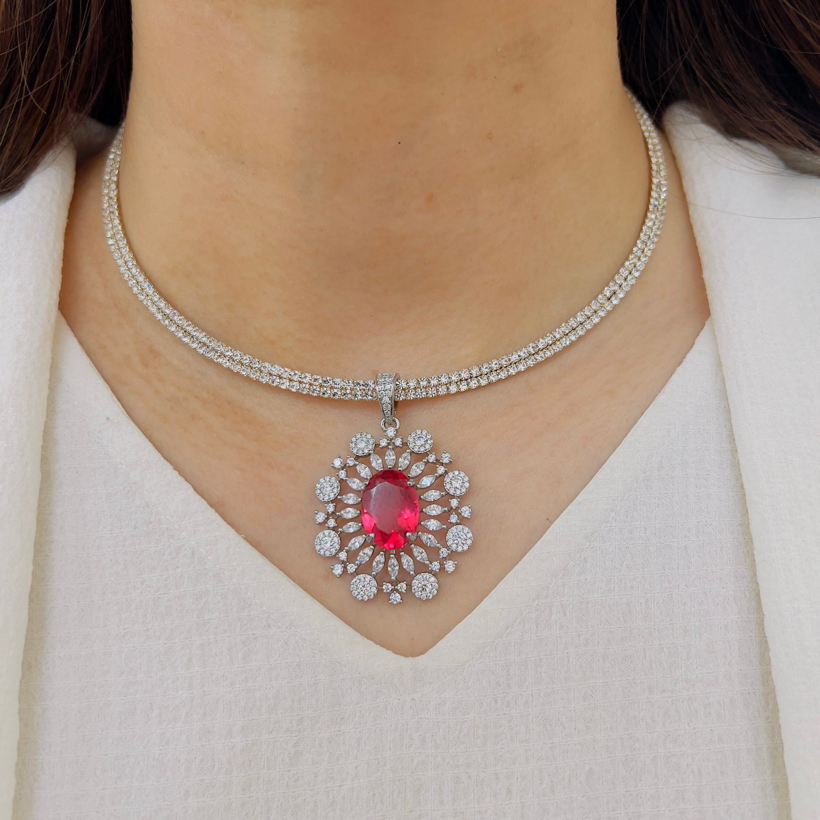 Elegant Spark Diamond Pendant Set