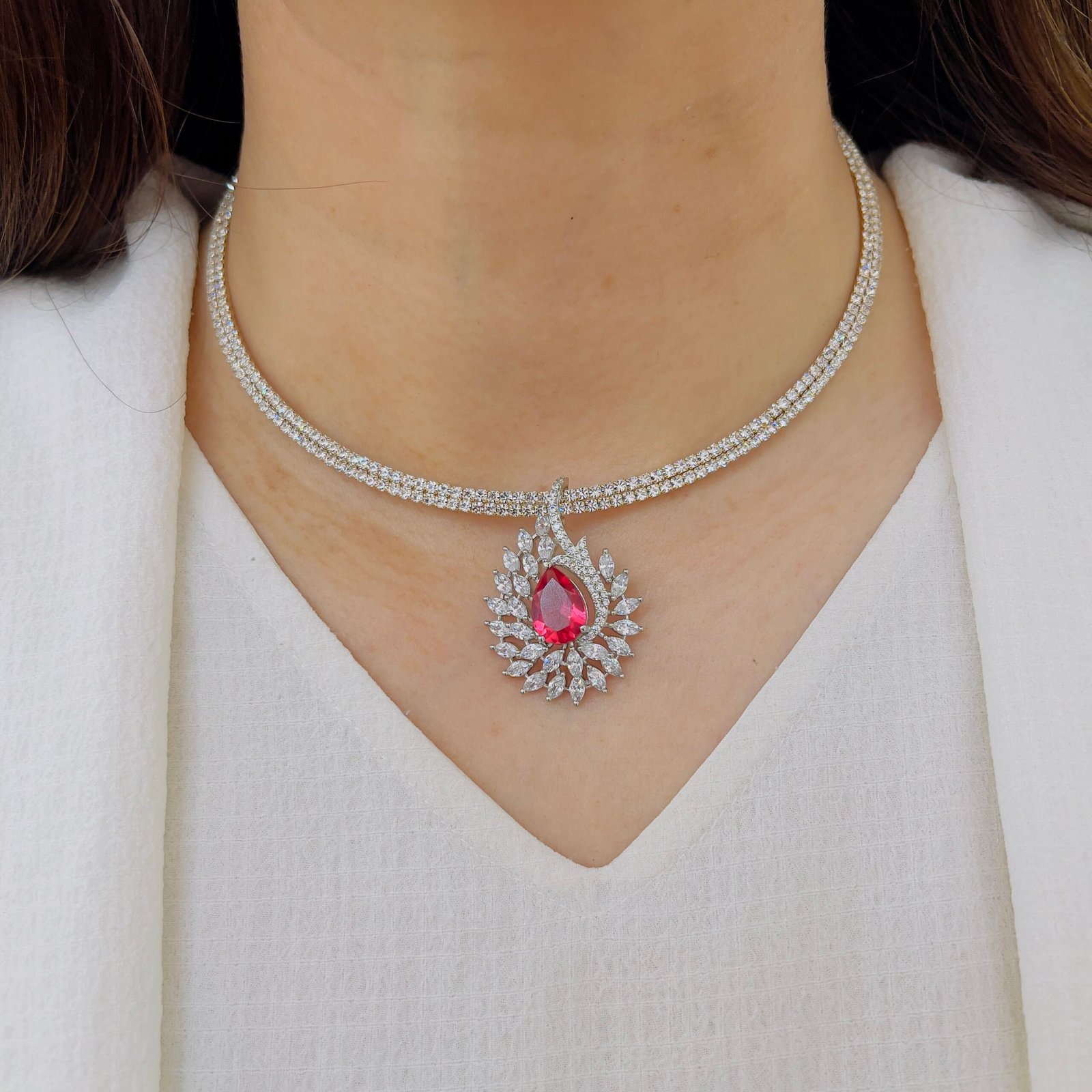 Delicate Diamond Spark Pendant Set