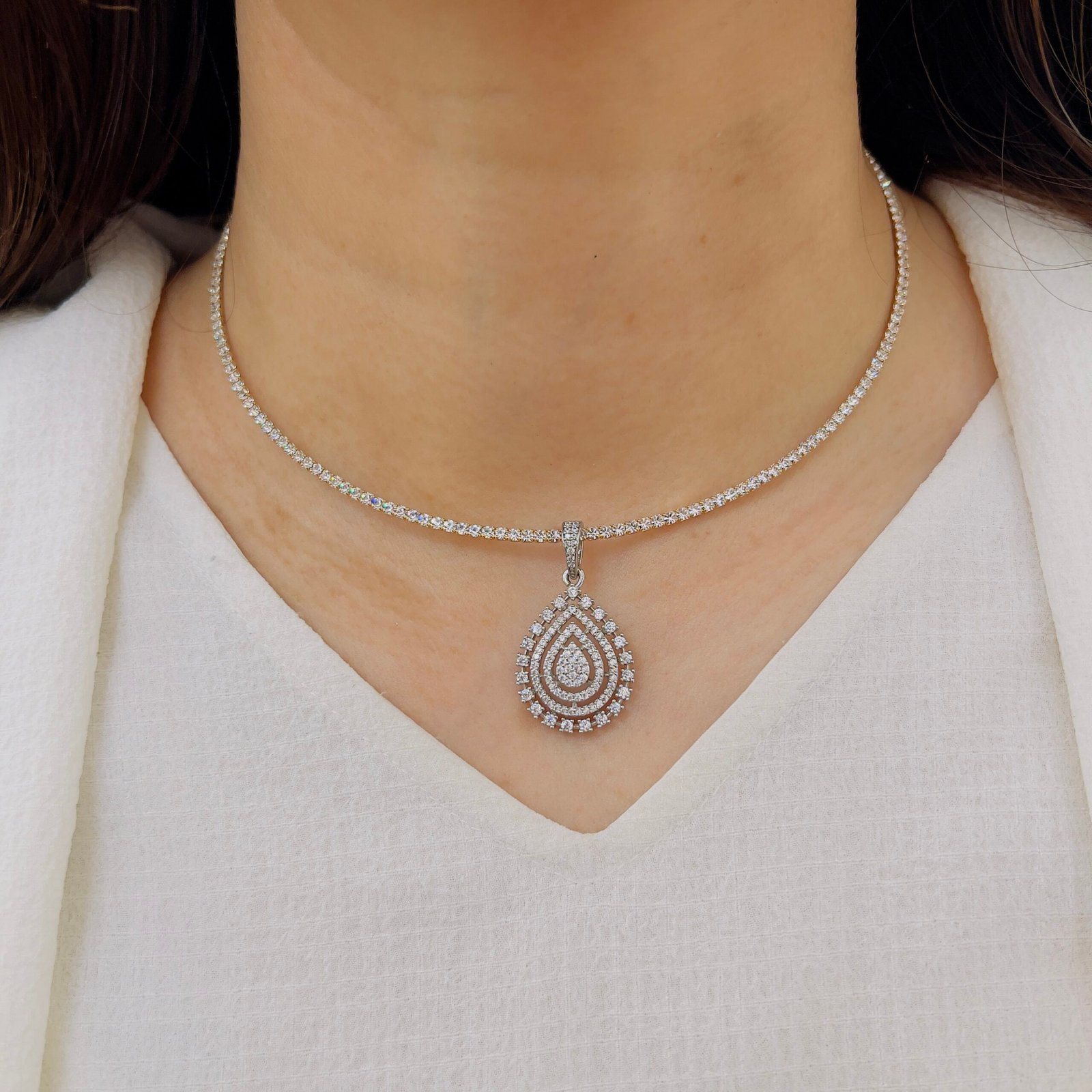 Sparkling Diamond Charm Pendant Set