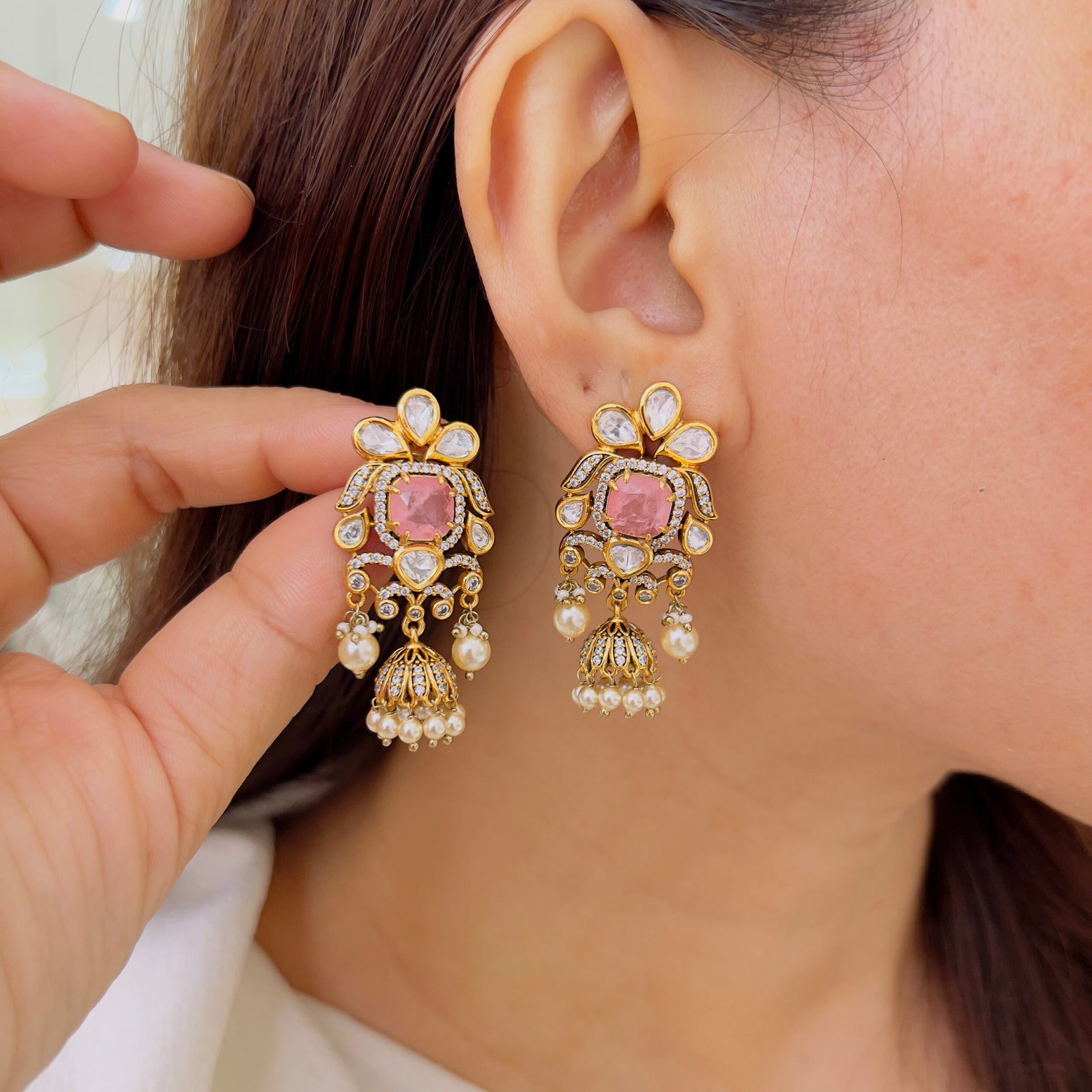 Antique Finish Victorian Designer Earrings - Image 4