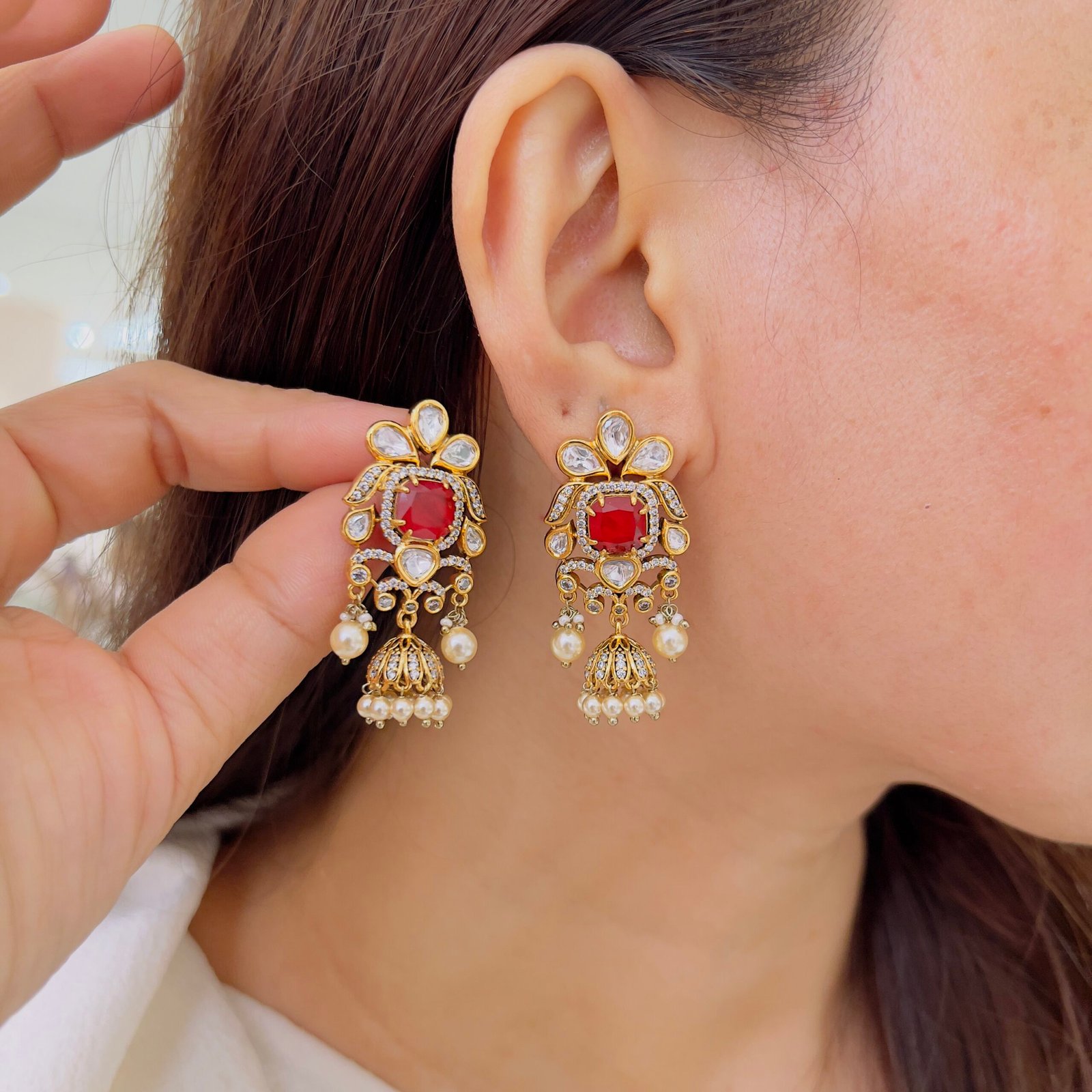 Antique Finish Victorian Designer Earrings - Image 2