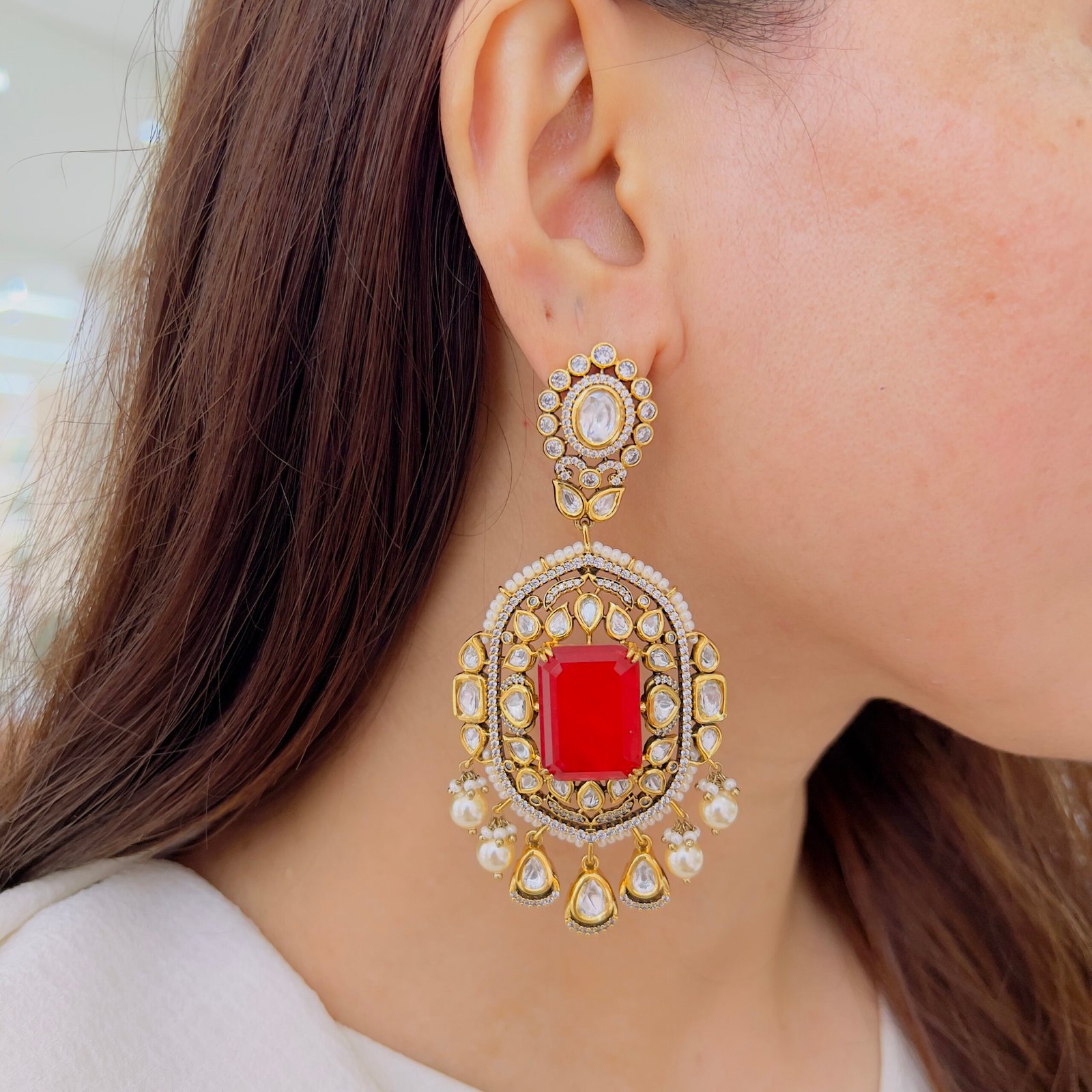 Elegant Stone Studded Designer Earrings